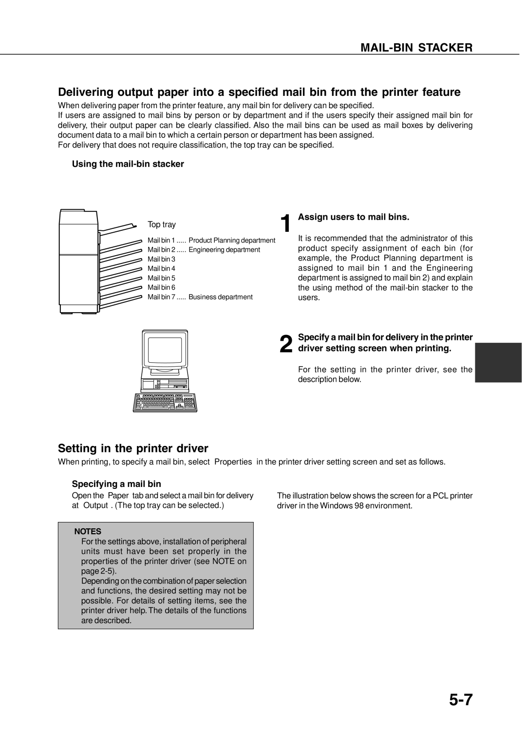 Sharp AR-350, AR_M280 MAIL-BIN Stacker, Setting in the printer driver, Using the mail-bin stacker, Specifying a mail bin 