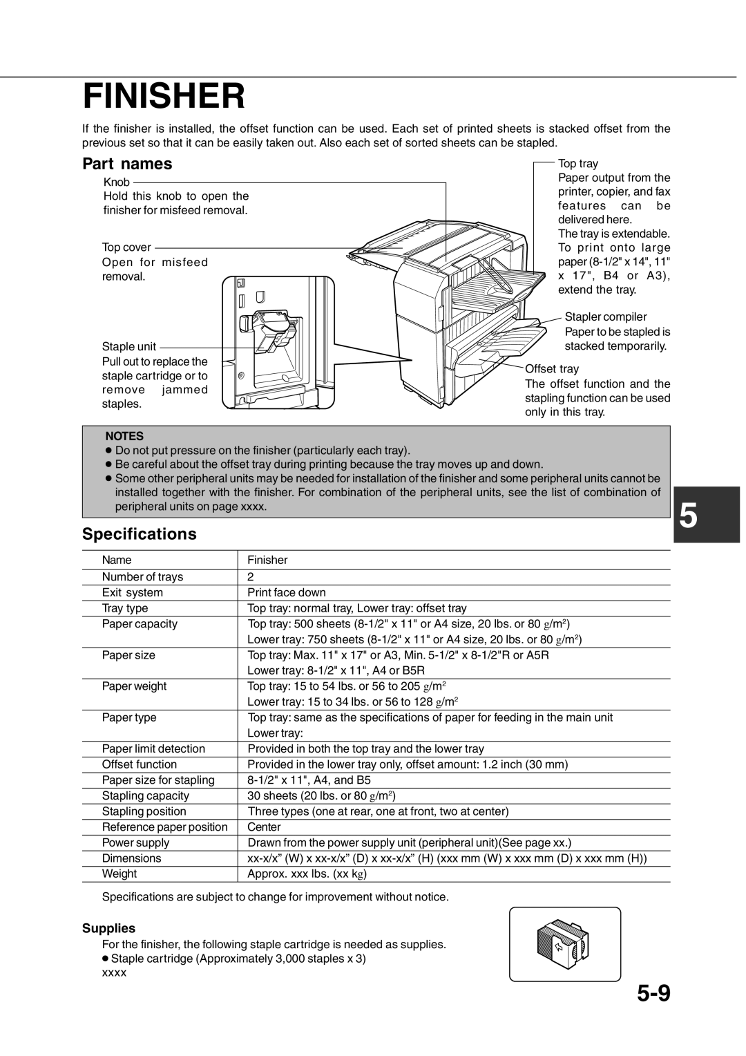 Sharp AR-350, AR_M280 operation manual Finisher, Supplies 