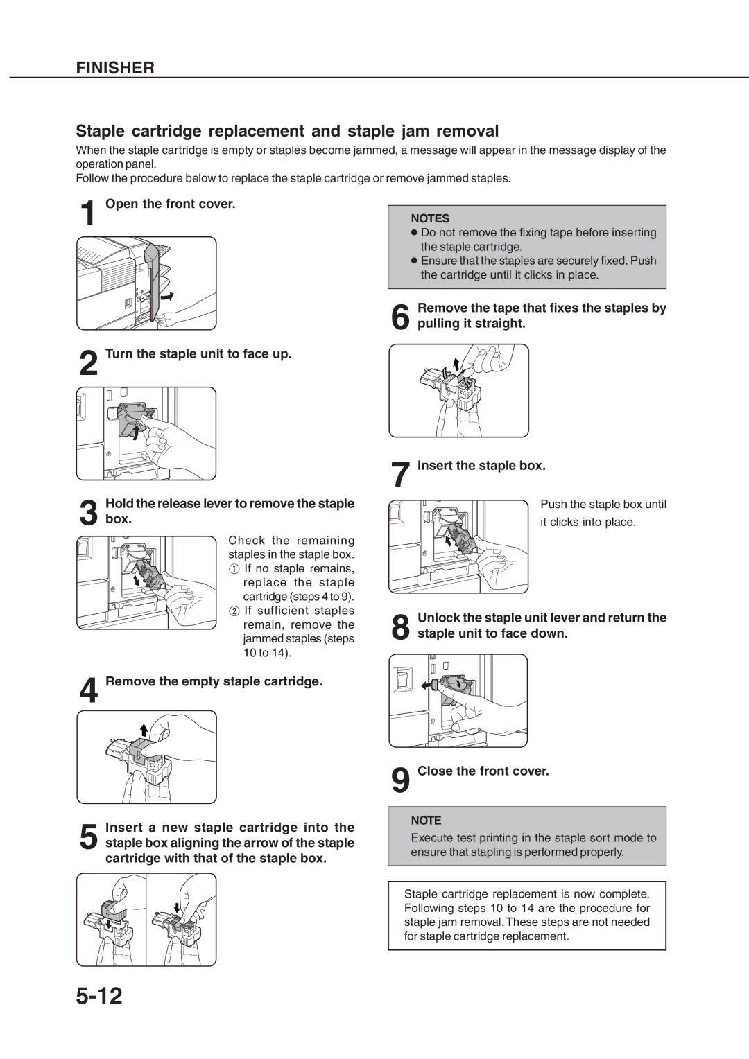 Sharp AR_M280 Staple cartridge replacement and staple jam removal, Open the front cover Turn the staple unit to face up 