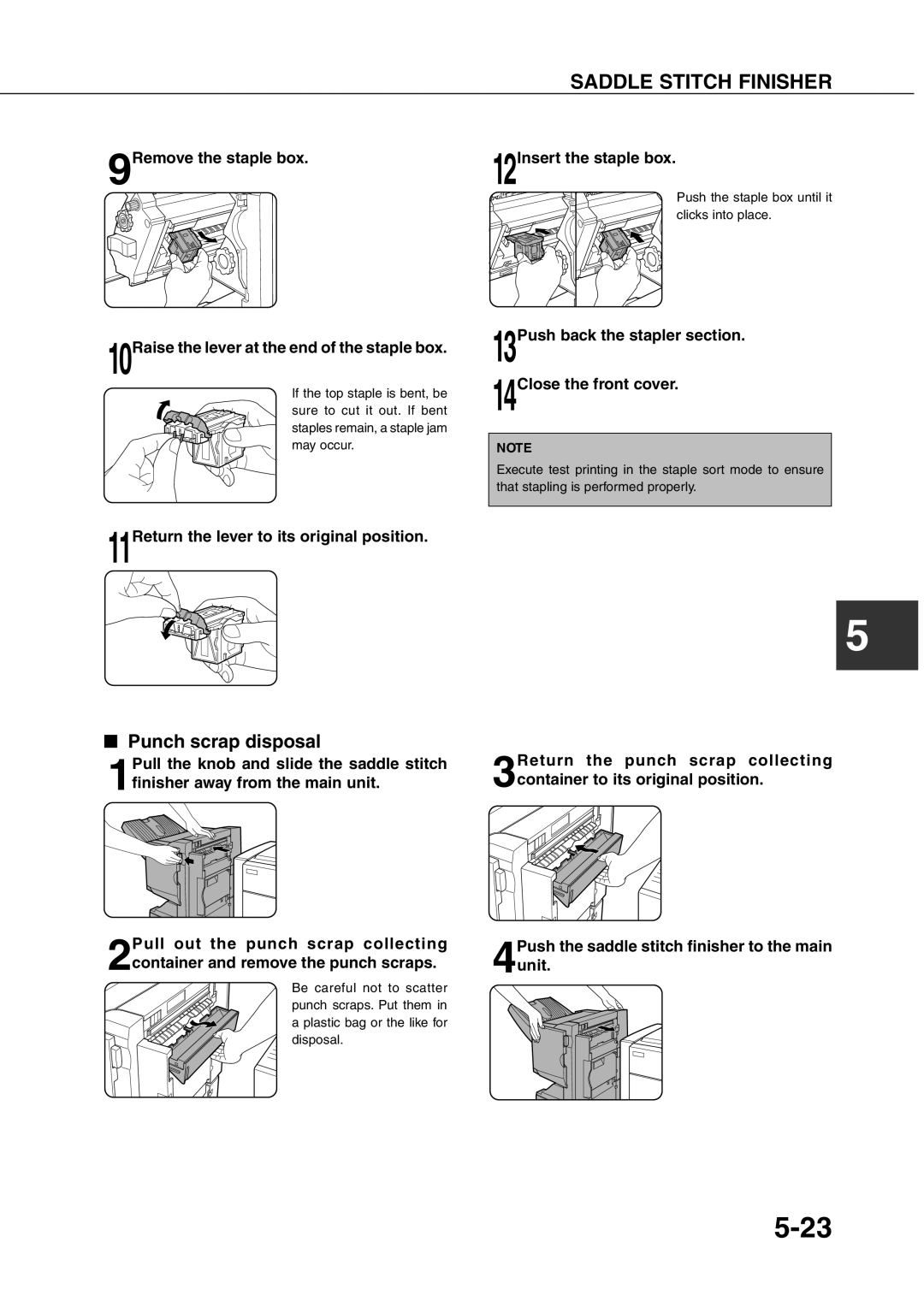 Sharp AR-350, AR_M280 Punch scrap disposal, 9Remove the staple box, 11Return the lever to its original position 