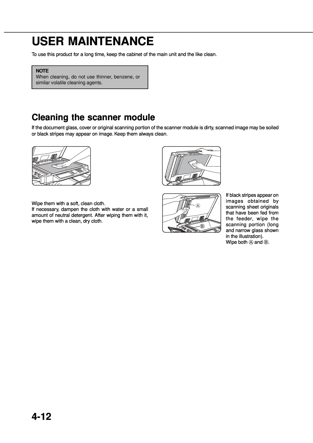 Sharp AR_M280, AR-350 operation manual User Maintenance, 4-12, Cleaning the scanner module 