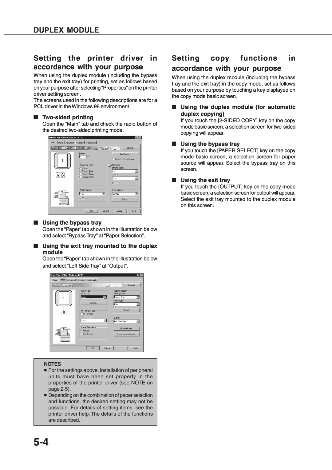 Sharp AR_M280 Setting the printer driver in accordance with your purpose, Two-sided printing, Using the bypass tray 