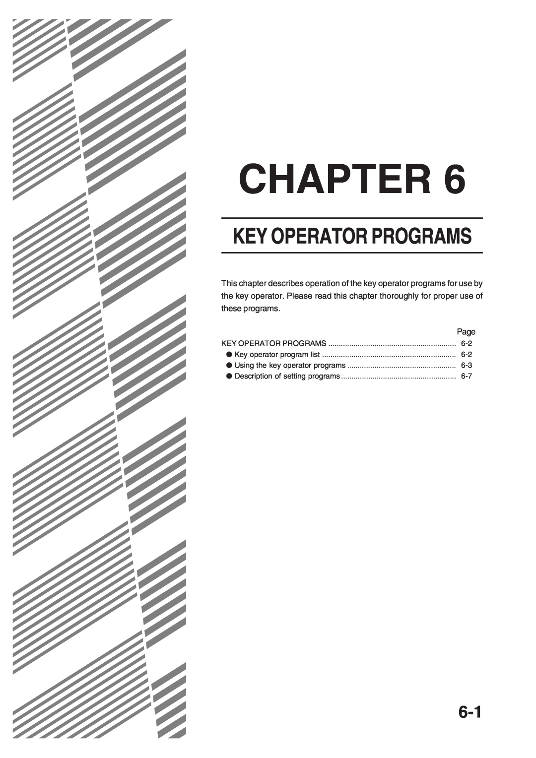 Sharp AR-350, AR_M280 operation manual Key Operator Programs, Chapter 