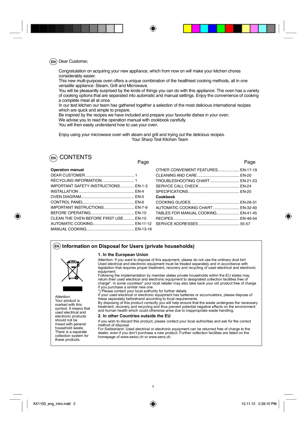 Sharp AX-1100 operation manual EN Contents 