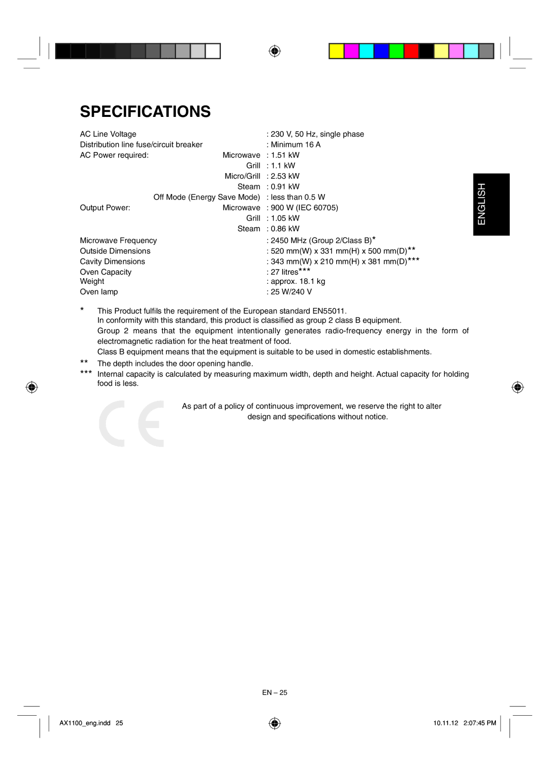 Sharp AX-1100 operation manual Specifications 