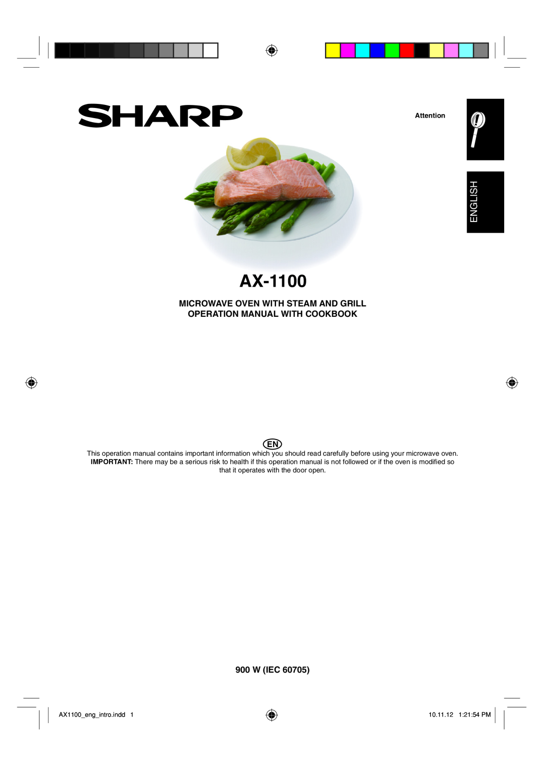 Sharp AX-1100 operation manual English, Microwave Oven With Steam And Grill Operation Manual With Cookbook, W Iec 
