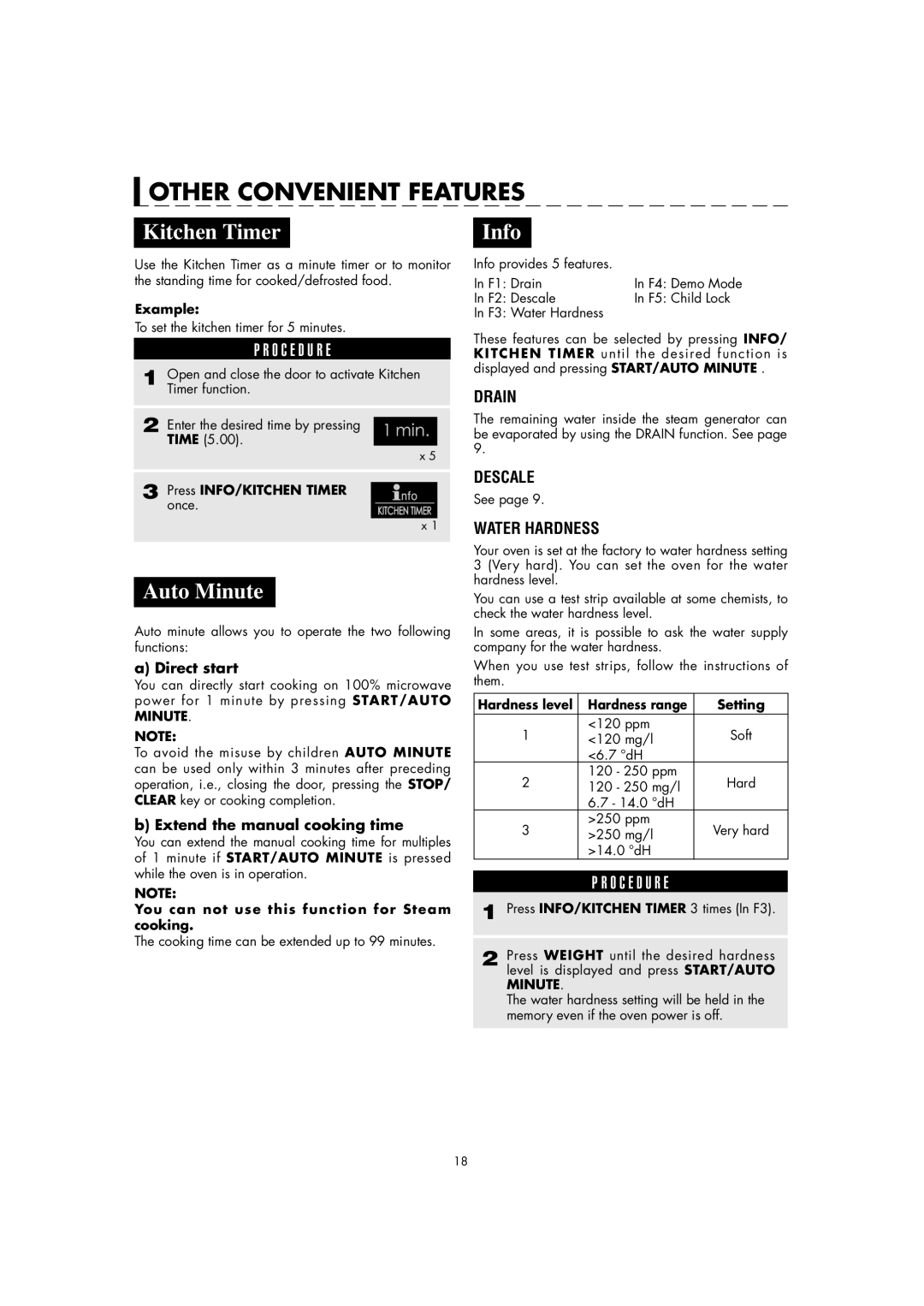 Sharp AX-1100M operation manual Other Convenient Features, Kitchen Timer, Auto Minute, Info 