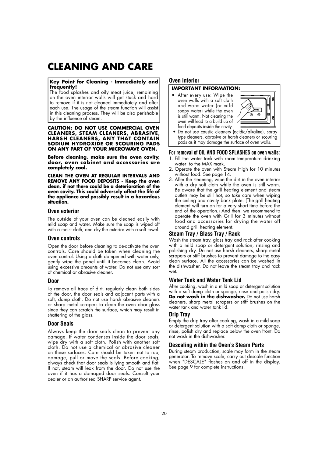 Sharp AX-1100M operation manual Cleaning and Care, Key Point for Cleaning Immediately and frequently, Important Information 