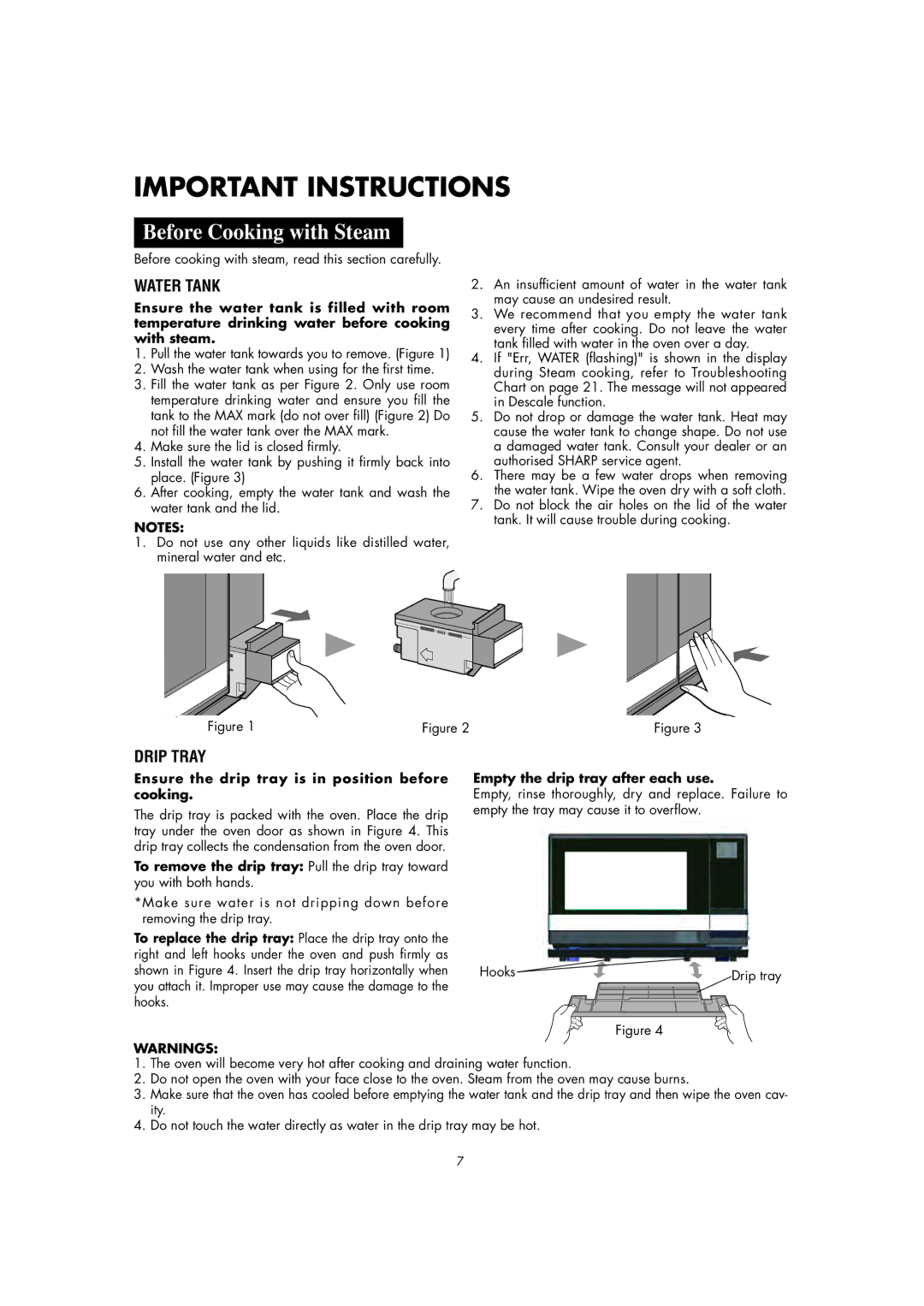 Sharp AX-1100M Important Instructions, Before Cooking with Steam, Before cooking with steam, read this section carefully 