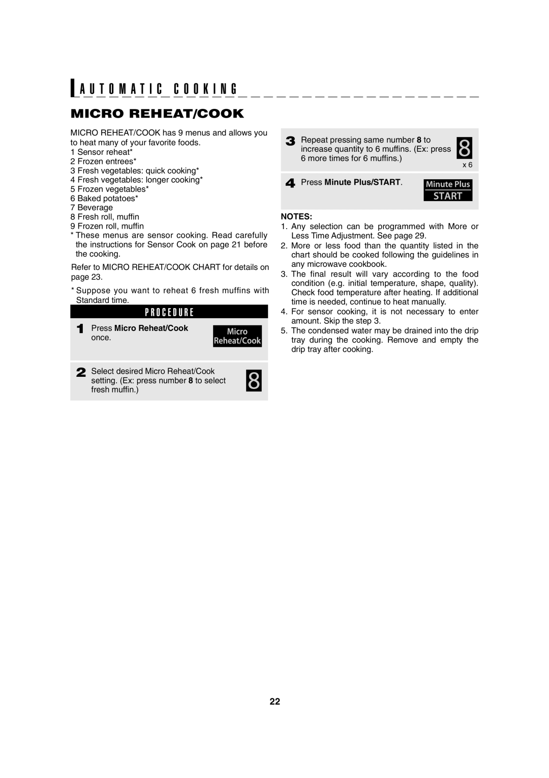 Sharp AX-1100S, AX-1100R operation manual Micro REHEAT/COOK, Press Micro Reheat/Cook 