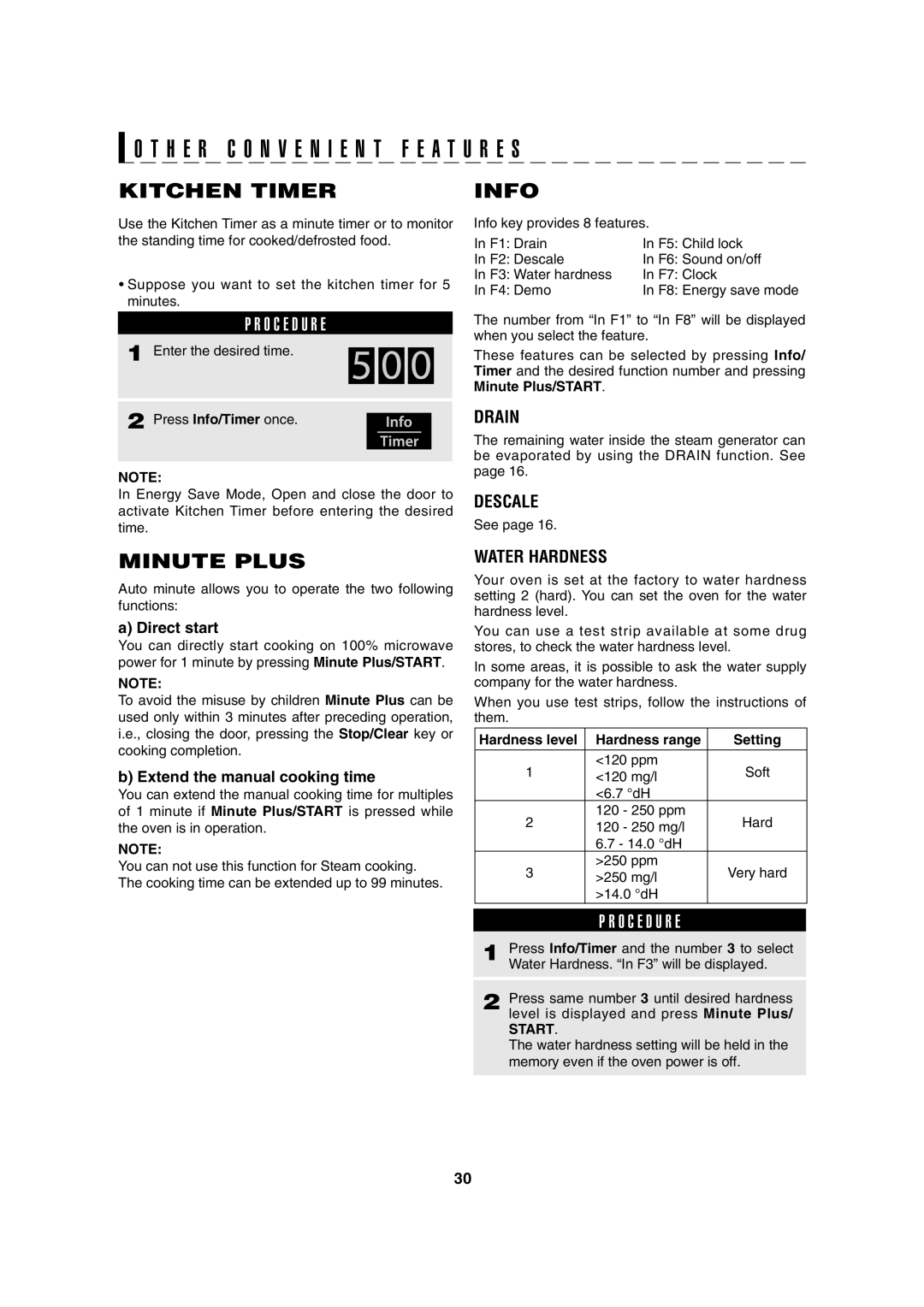 Sharp AX-1100S, AX-1100R operation manual H E R C O N V E N I E N T F E a T U R E S, Kitchen Timer, Info, Minute Plus 