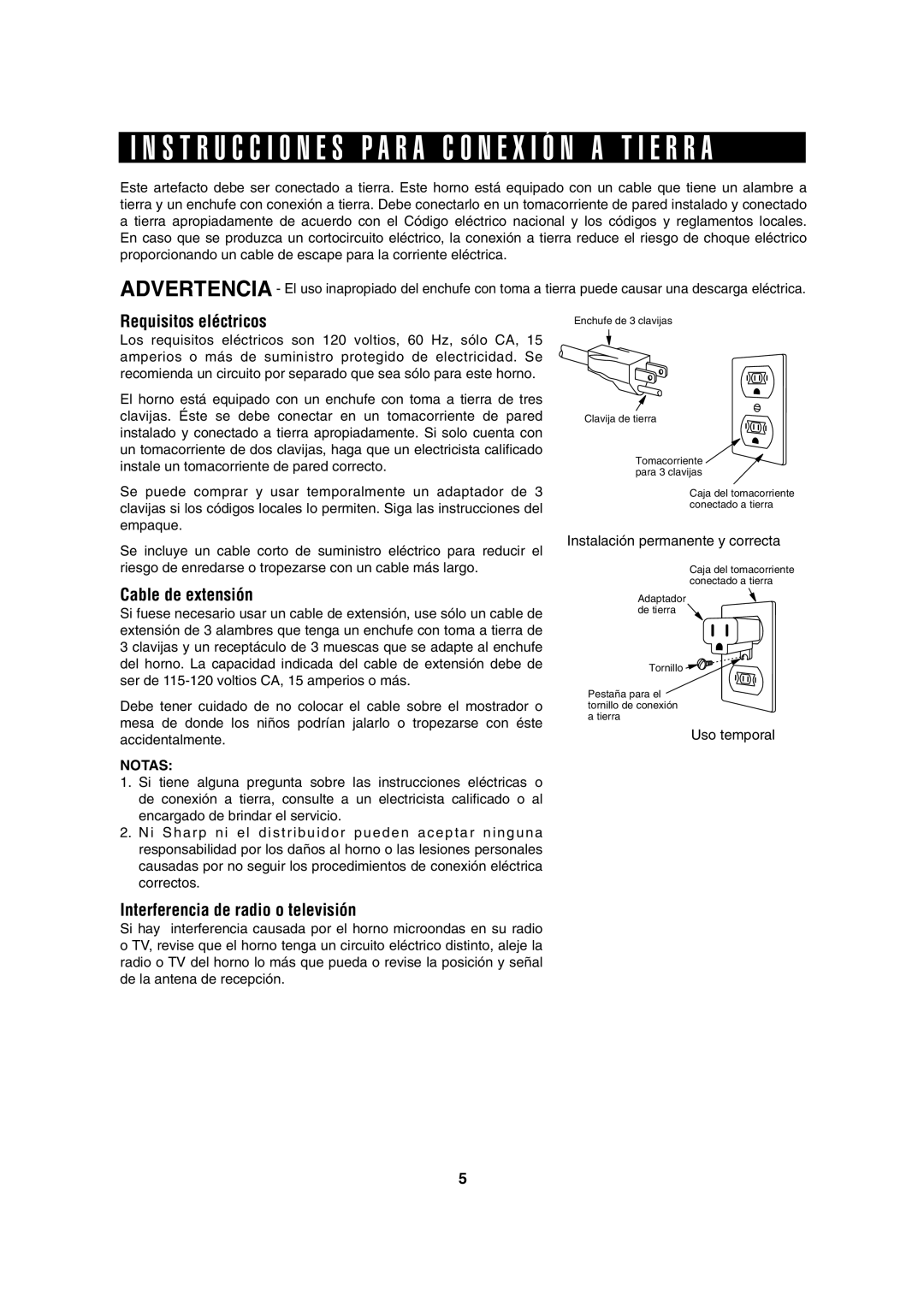 Sharp AX-1100R, AX-1100S operation manual Instalación permanente y correcta, Notas, Uso temporal 