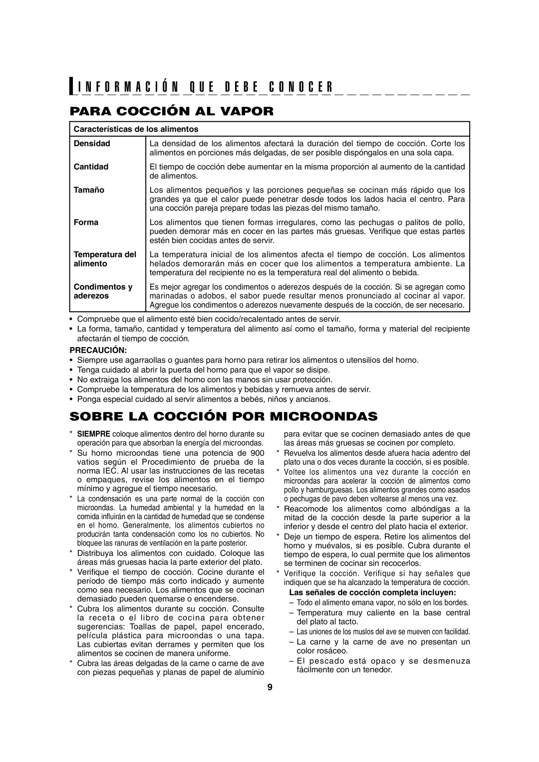 Sharp AX-1100R, AX-1100S operation manual Sobre LA Cocción POR Microondas, Precaución 