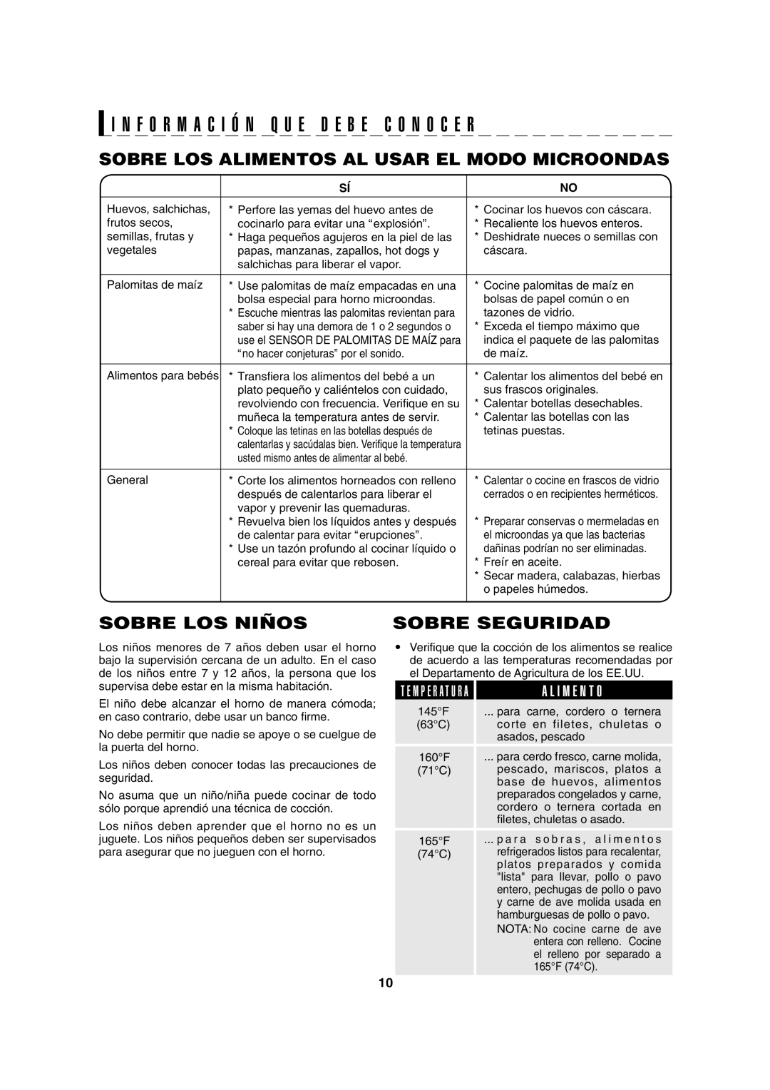 Sharp AX-1100S, AX-1100R operation manual Sobre LOS Alimentos AL Usar EL Modo Microondas, Sobre LOS Niños Sobre Seguridad 