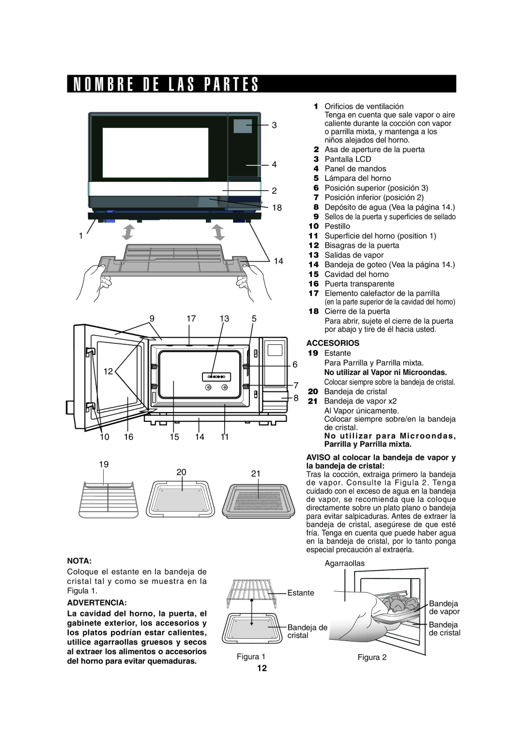 Sharp AX-1100S, AX-1100R operation manual M B R E D E L a S P a R T E S, Accesorios, Nota, Advertencia 