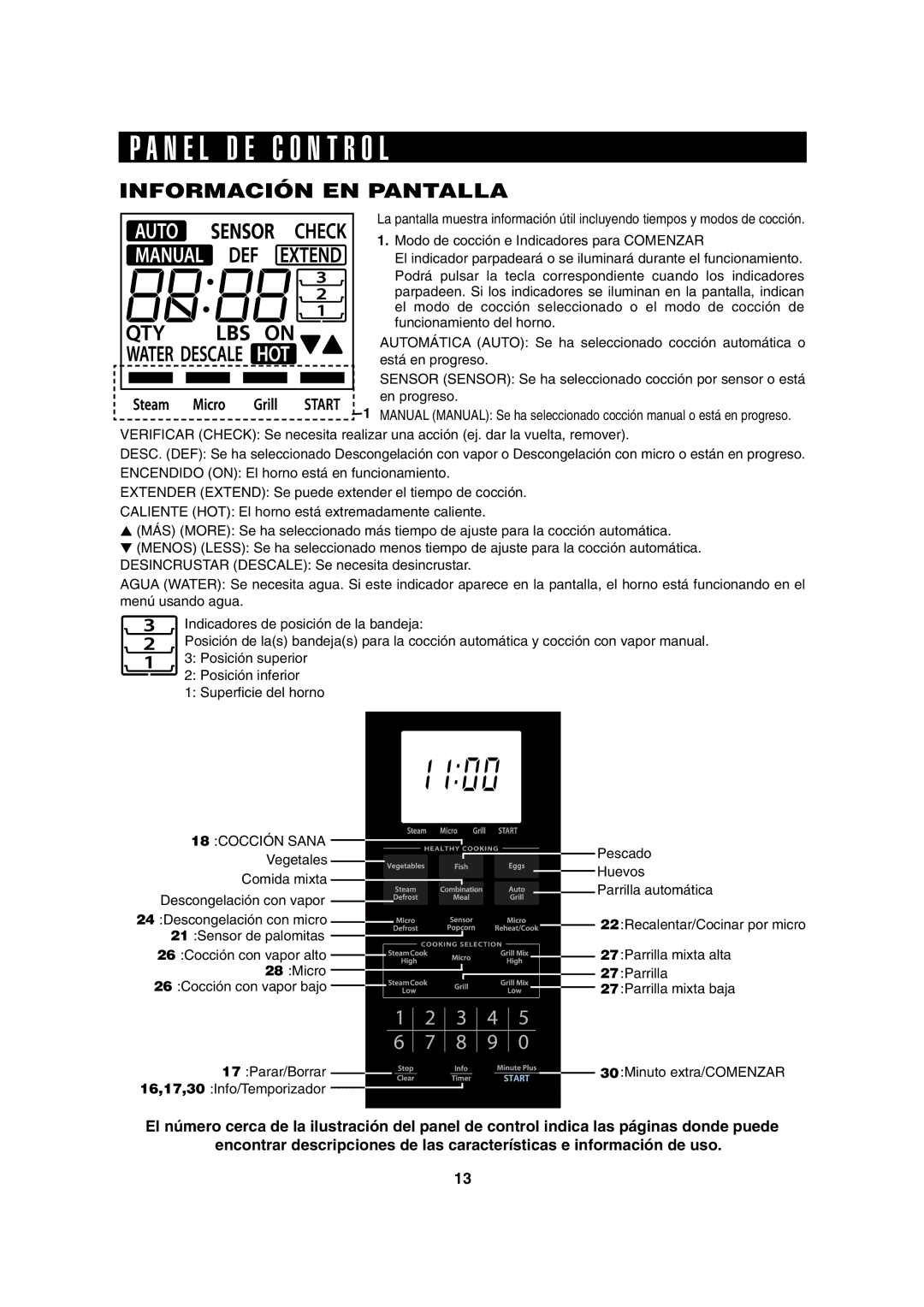 Sharp AX-1100R, AX-1100S operation manual N E L D E C O N T R O L, Información EN Pantalla, 16,17,30 Info/Temporizador 