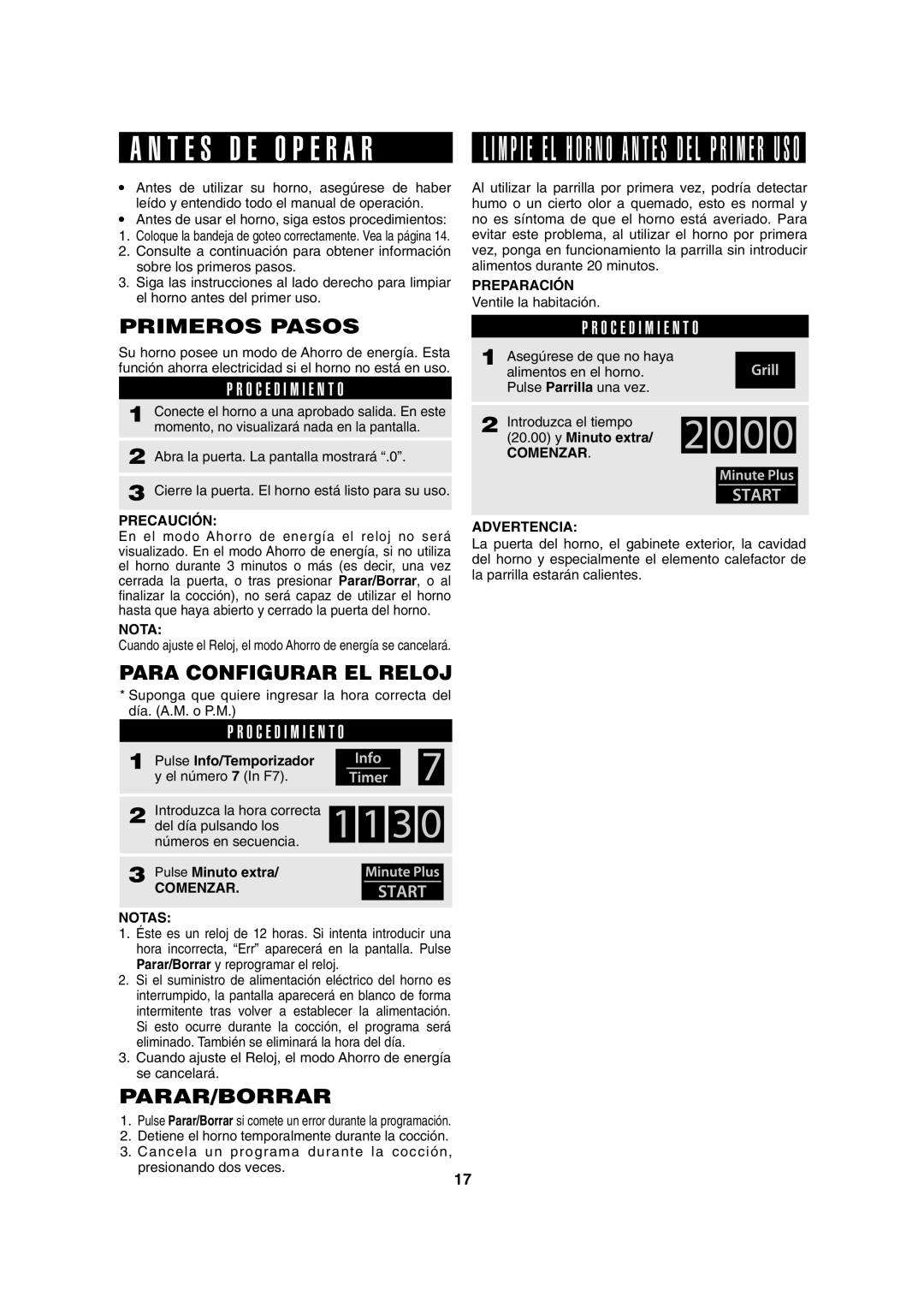 Sharp AX-1100R, AX-1100S operation manual Primeros Pasos, Para Configurar EL Reloj, Parar/Borrar 