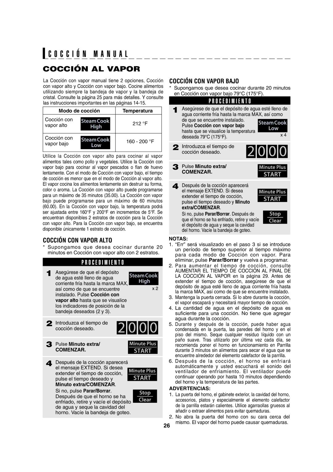 Sharp AX-1100S, AX-1100R operation manual C C I Ó N M a N U a L, Cocción AL Vapor, Cocción CON Vapor Bajo 