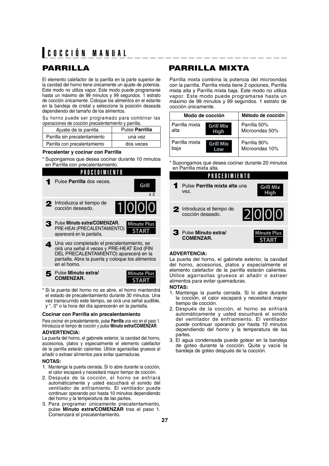 Sharp AX-1100R, AX-1100S operation manual Parrilla Parrilla Mixta 