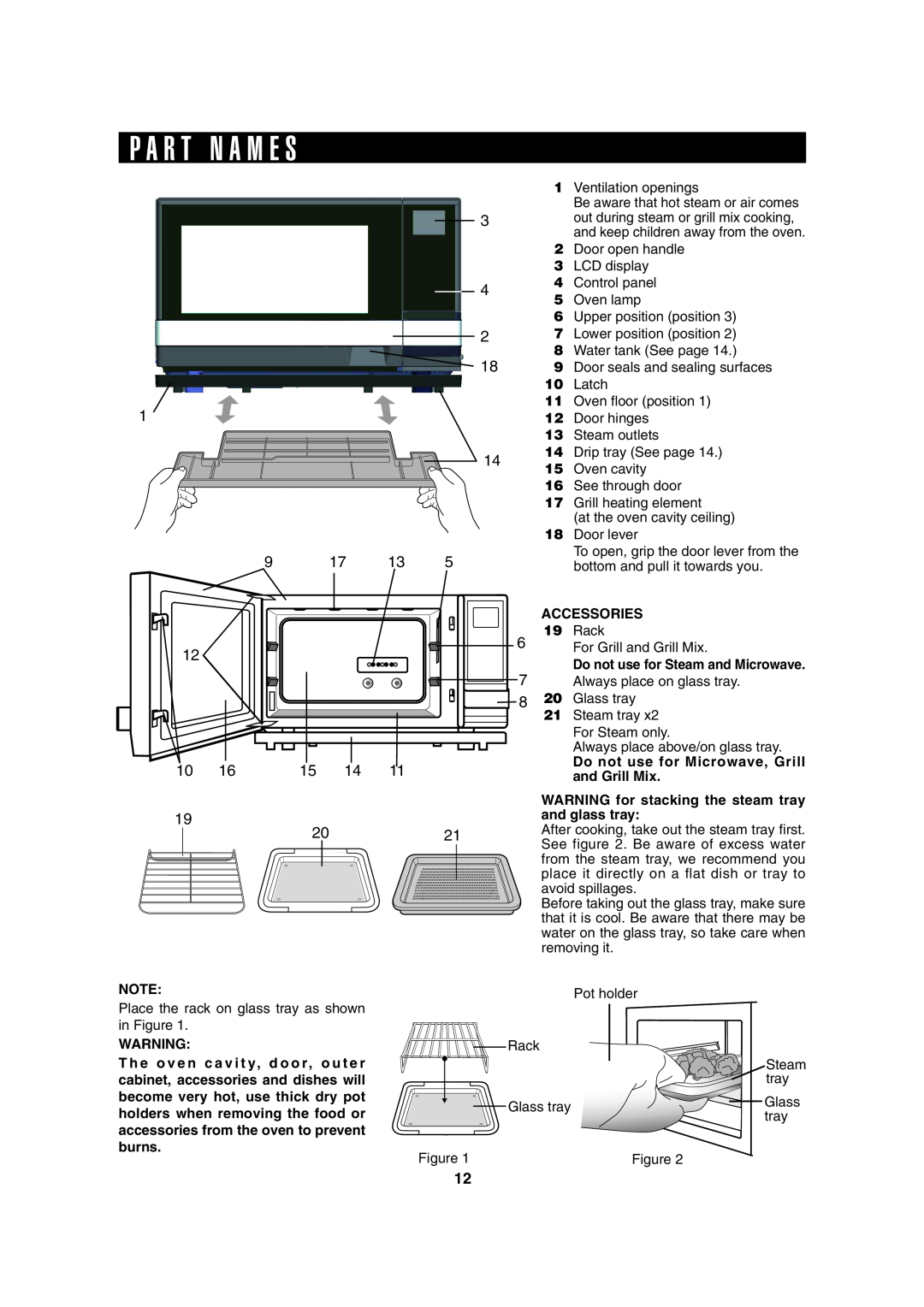 Sharp AX-1100S, AX-1100R operation manual P A R T N A M E S, Accessories, Do not use for Microwave, Grill and Grill Mix 