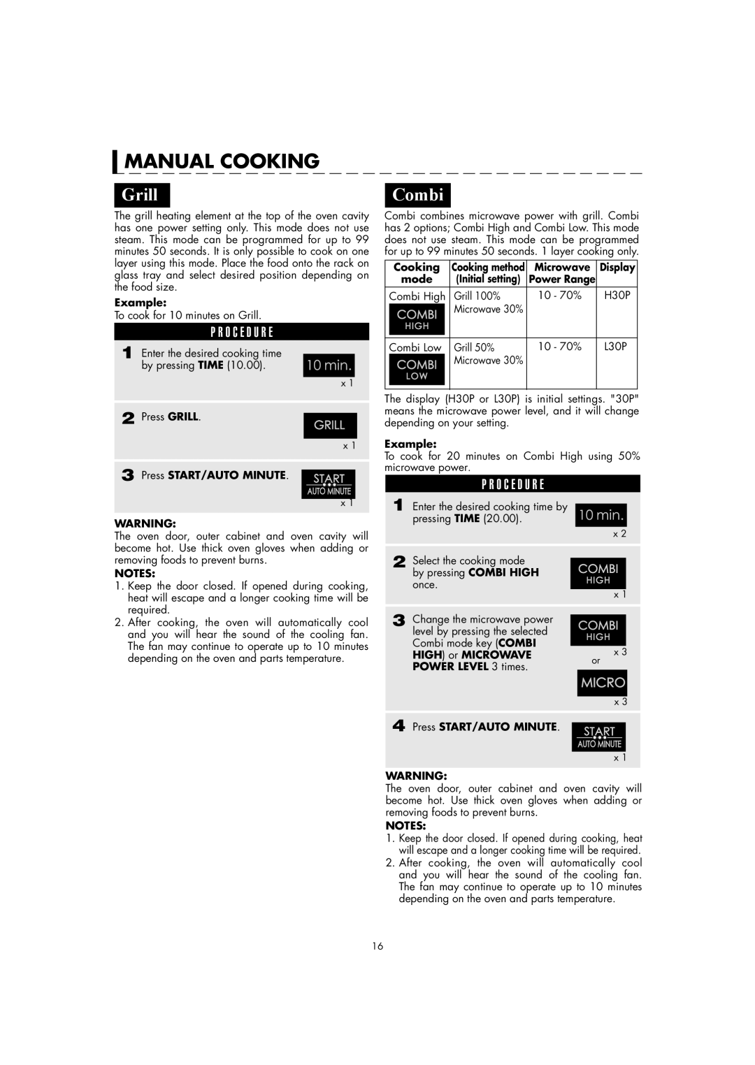 Sharp AX-1110(SL)M manual Grill, Combi, Cooking, Microwave, Mode 