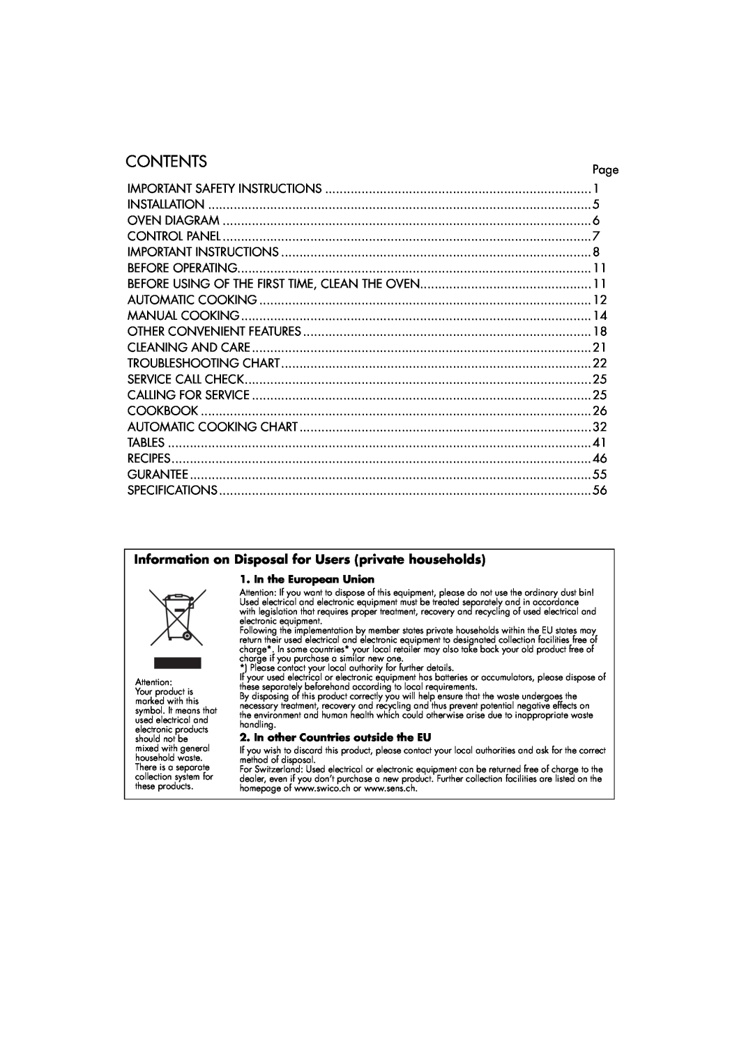 Sharp AX-1110(SL)M manual Contents, Information on Disposal for Users private households 