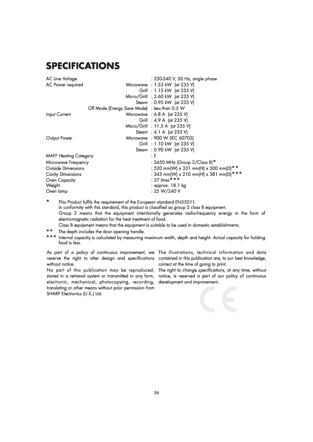 Sharp AX-1110(SL)M manual Specifications 