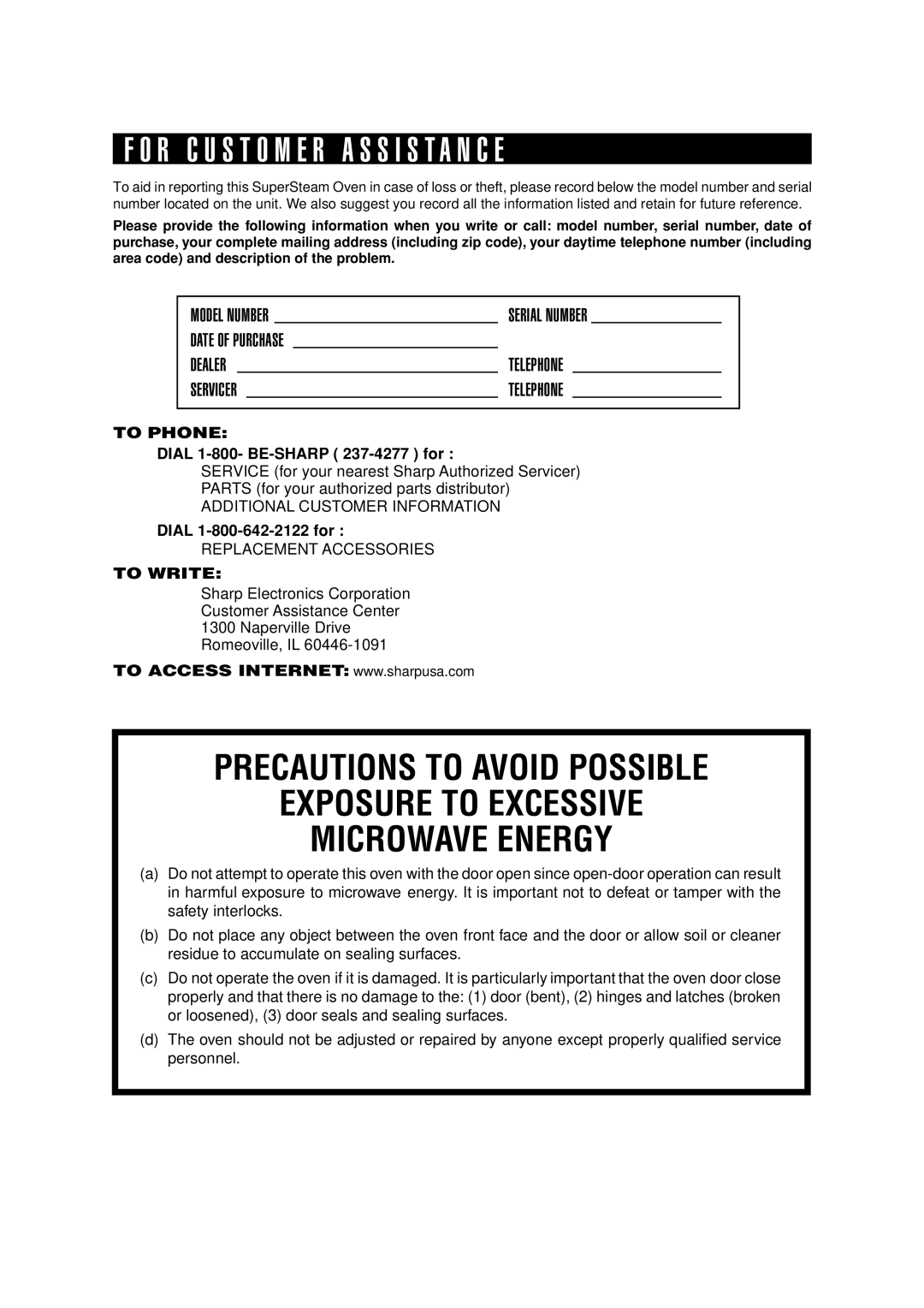 Sharp AX-1200K operation manual R C U S T O M E R a S S I S T a N C E, To Phone 