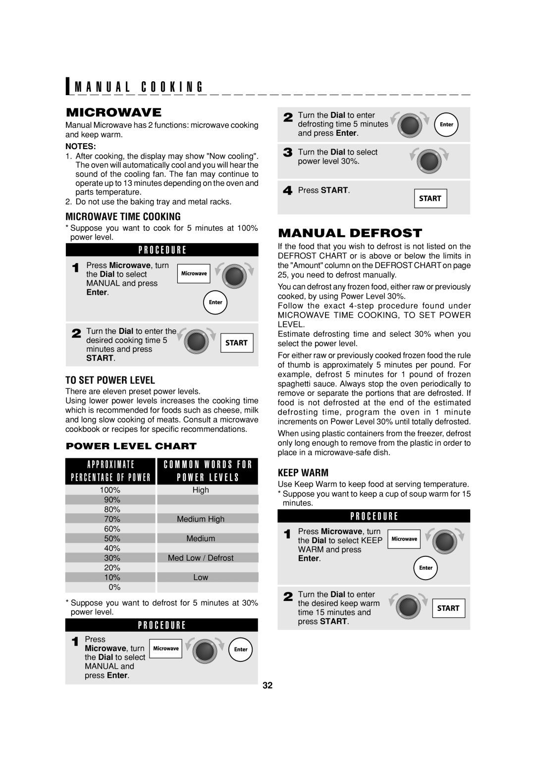 Sharp AX-1200K operation manual Manual Defrost, Microwave Time Cooking, To SET Power Level, Keep Warm 