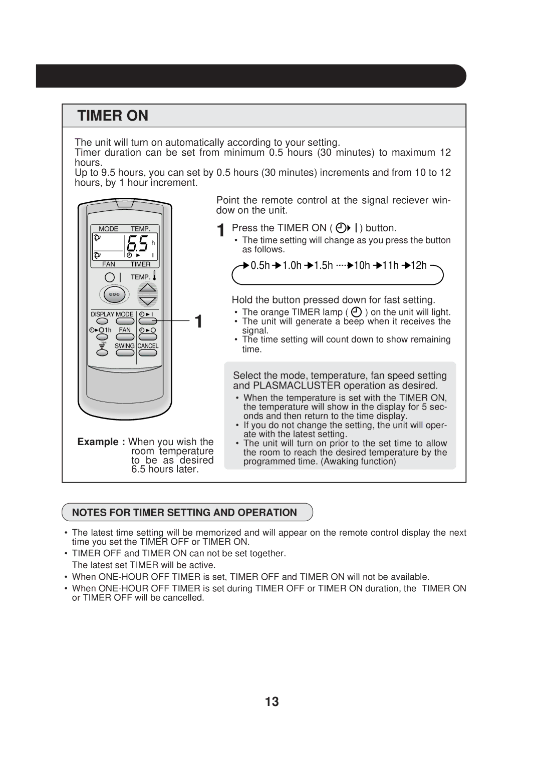 Sharp AE-A09DJ, AY-AP09DJ operation manual Timer on, 10h 11h 12h 