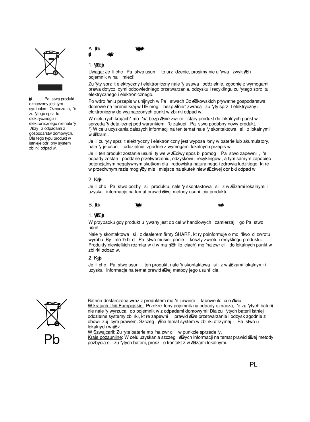 Sharp AE-A12KR, AY-AP24KR, AY-AP18KR, AY-AP12KR, AY-AP9KR, AE-A9KR, AE-A18KR, AE-A24KR operation manual Kraje pozaunijne 