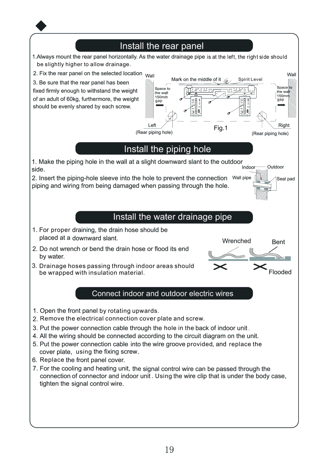 Sharp AE-X18LCJ, AY-X18LCJ, AY-X09LCJ, AY-X12LCJ, AE-X12LCJ, AE-X09LCJ operation manual Installing the indoor unit 