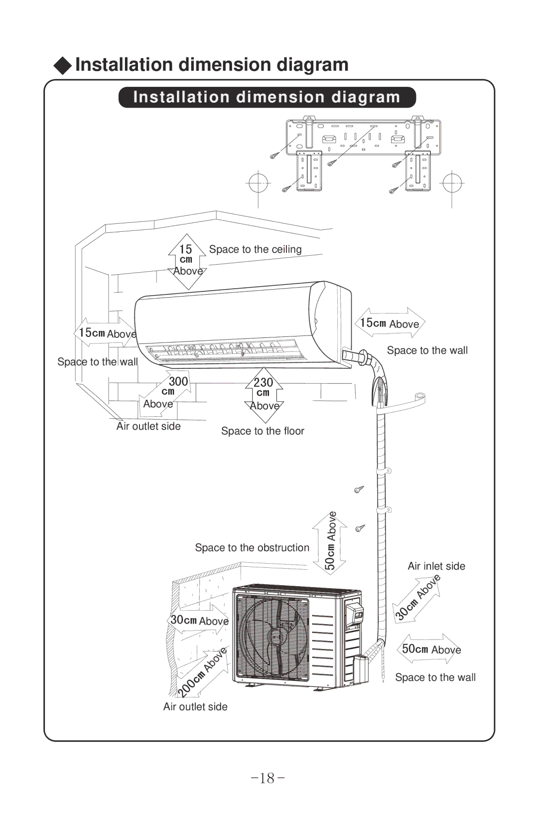 Sharp AY-X12MCJ, AY-X18MCJ, AY-X09MCJ, AE-X12MCJ, AE-X09MC0J operation manual Installation dimension diagram 