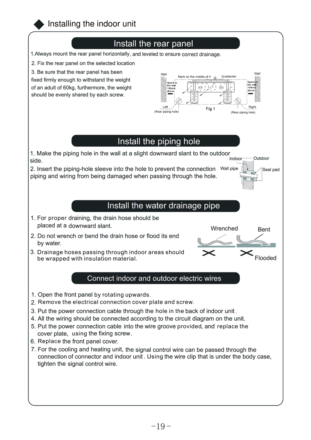 Sharp AE-X12MCJ, AY-X18MCJ, AY-X09MCJ, AY-X12MCJ, AE-X09MC0J operation manual Installing the indoor unit 