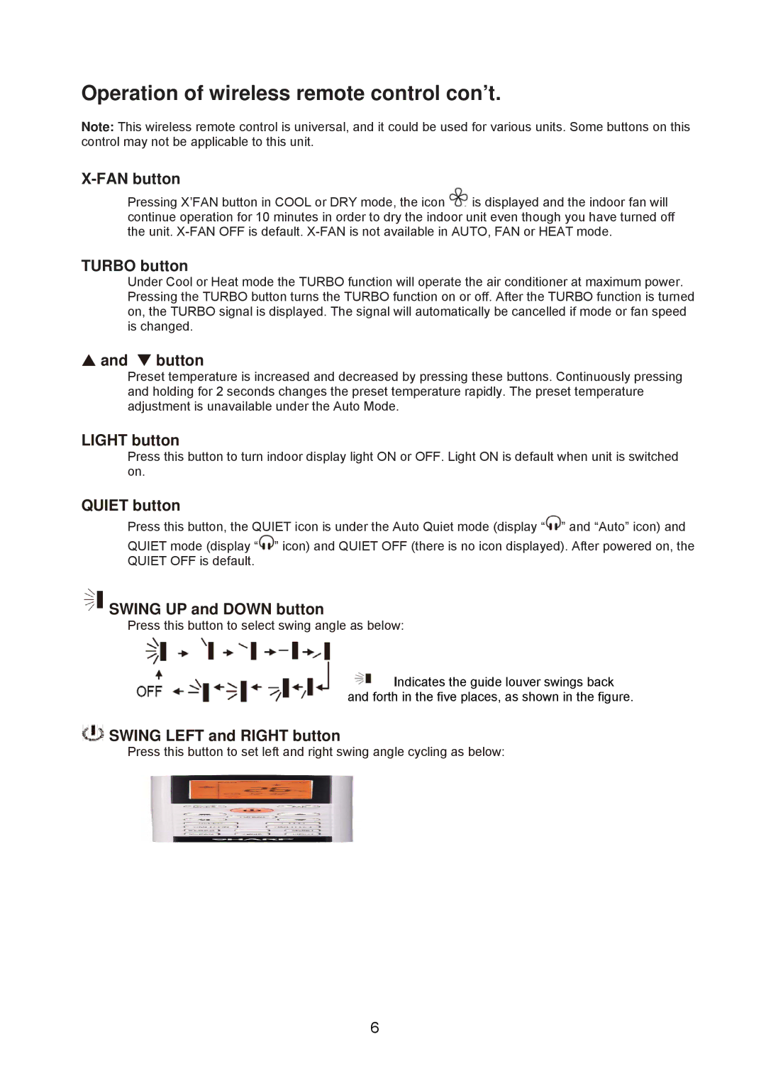 Sharp AE-X18NCJ, AY-X28NCJ, AY-X24NCJ, AY-X12NCJ, AY-X09NCJ, AY-X18NCJ, AE-X24NCJ Operation of wireless remote control con’t 