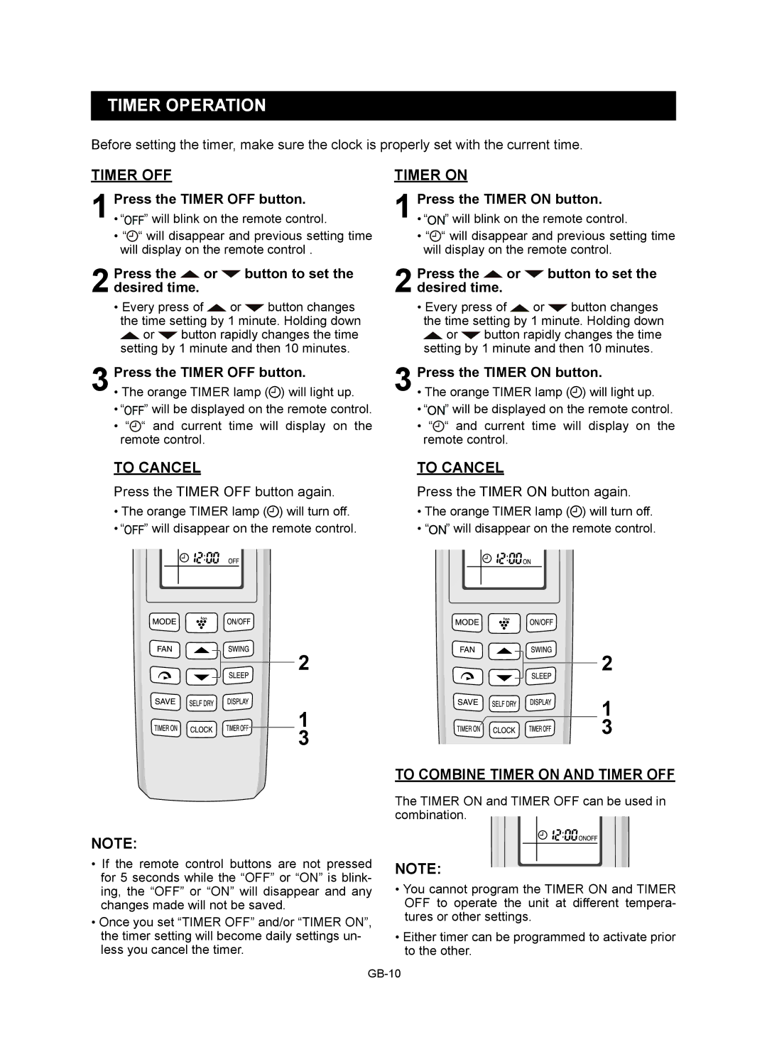 Sharp AY-XP12RMR, AY-XP9RMR, AE-X9RMR, AE-X12RMR operation manual Timer Operation, To Combine Timer on and Timer OFF 