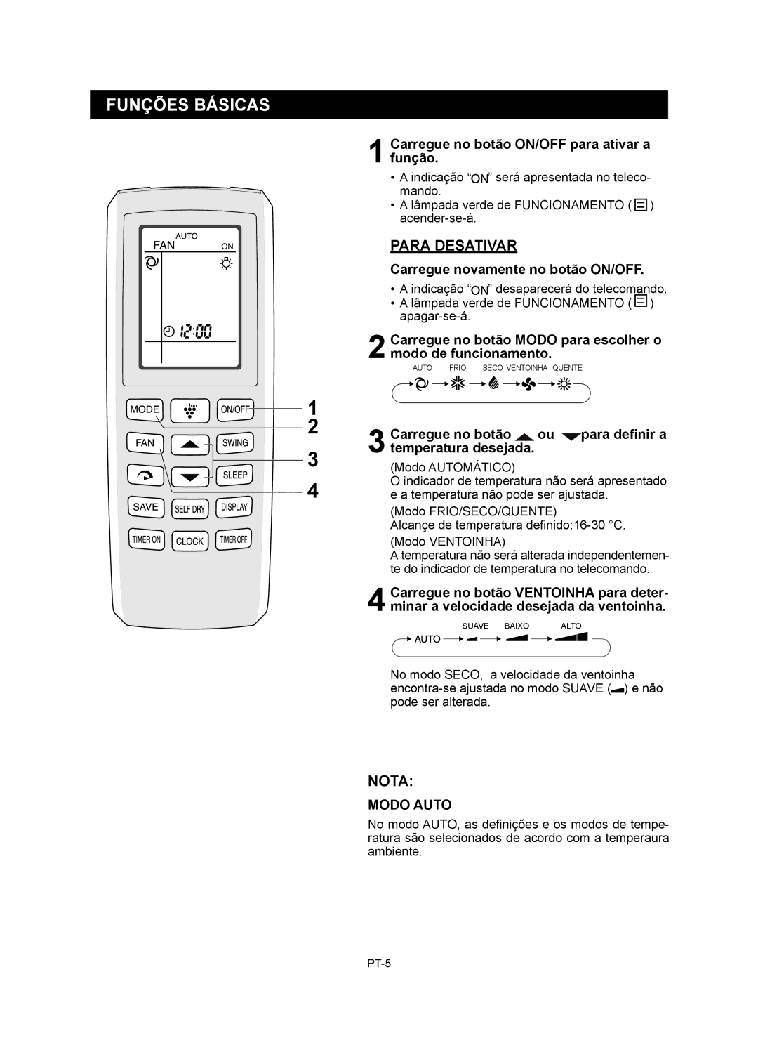 Sharp AY-XP9RMR, AY-XP12RMR, AE-X9RMR, AE-X12RMR operation manual Funções Básicas, Para Desativar, Modo Auto 