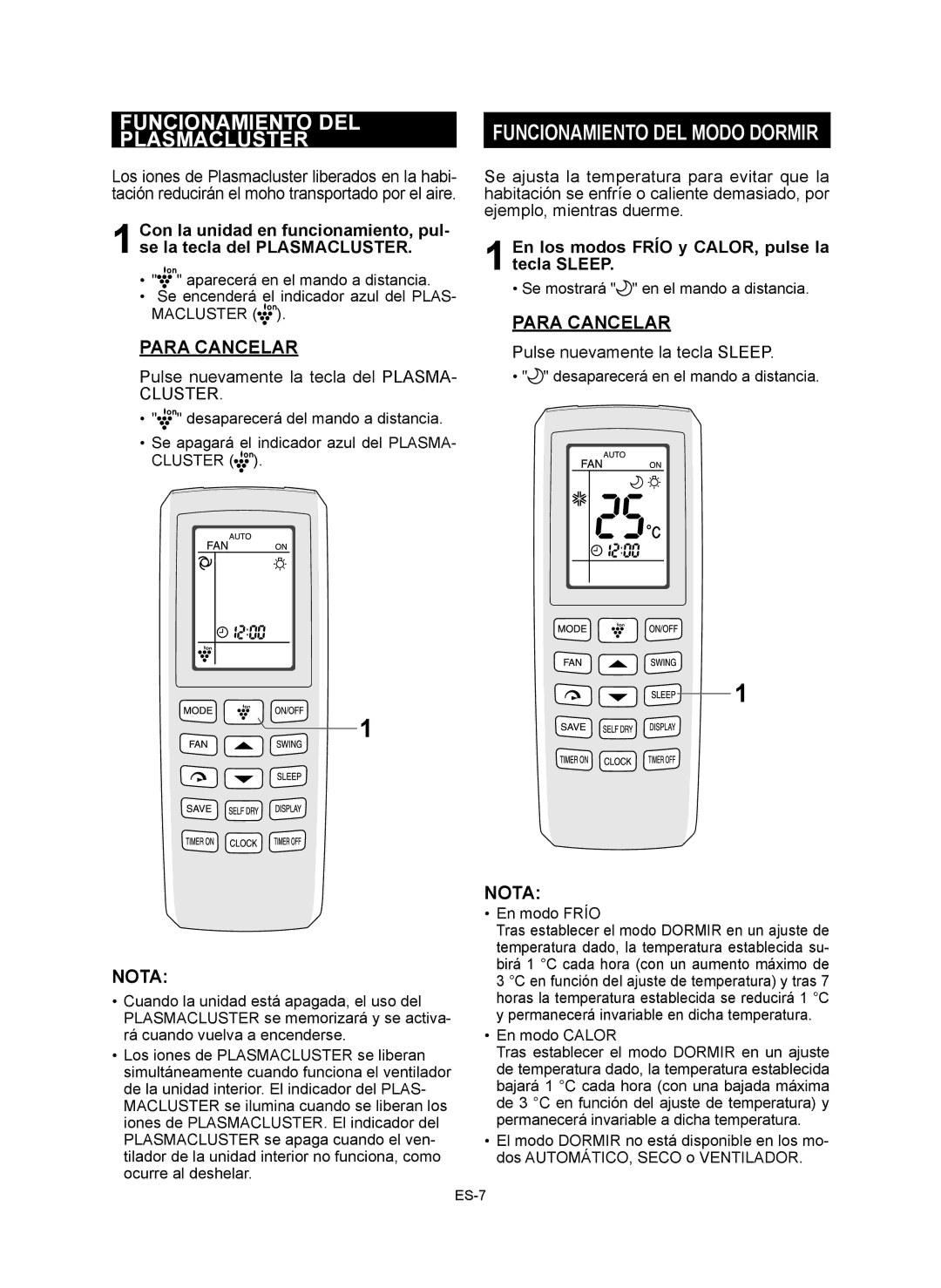 Sharp AY-XP9RMR Funcionamiento DEL Plasmacluster, Pulse nuevamente la tecla del Plasma, Pulse nuevamente la tecla Sleep 