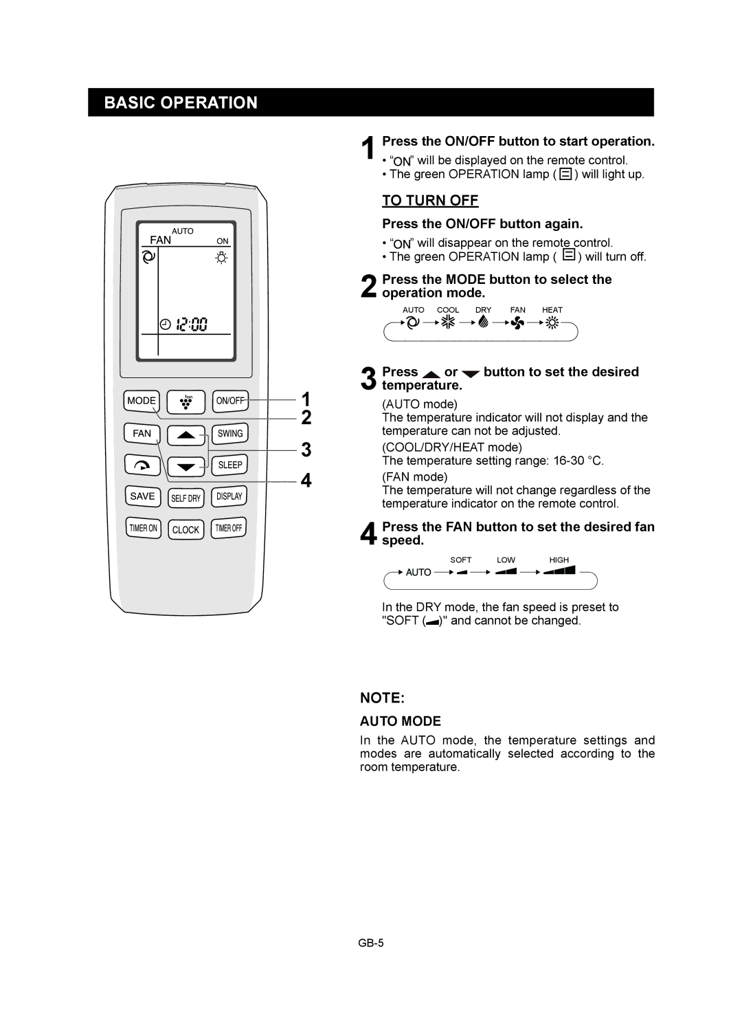 Sharp AE-X12RMR, AY-XP12RMR, AY-XP9RMR, AE-X9RMR operation manual Basic Operation, To Turn OFF, Auto Mode 