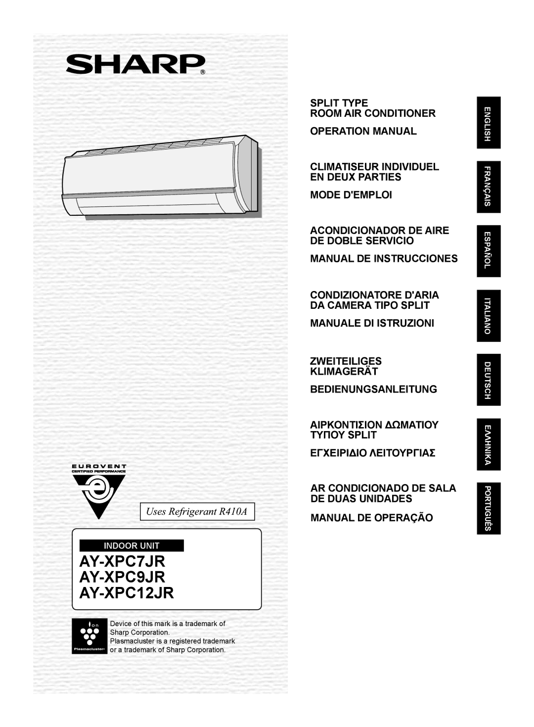 Sharp operation manual AY-XPC7JR AY-XPC9JR AY-XPC12JR 