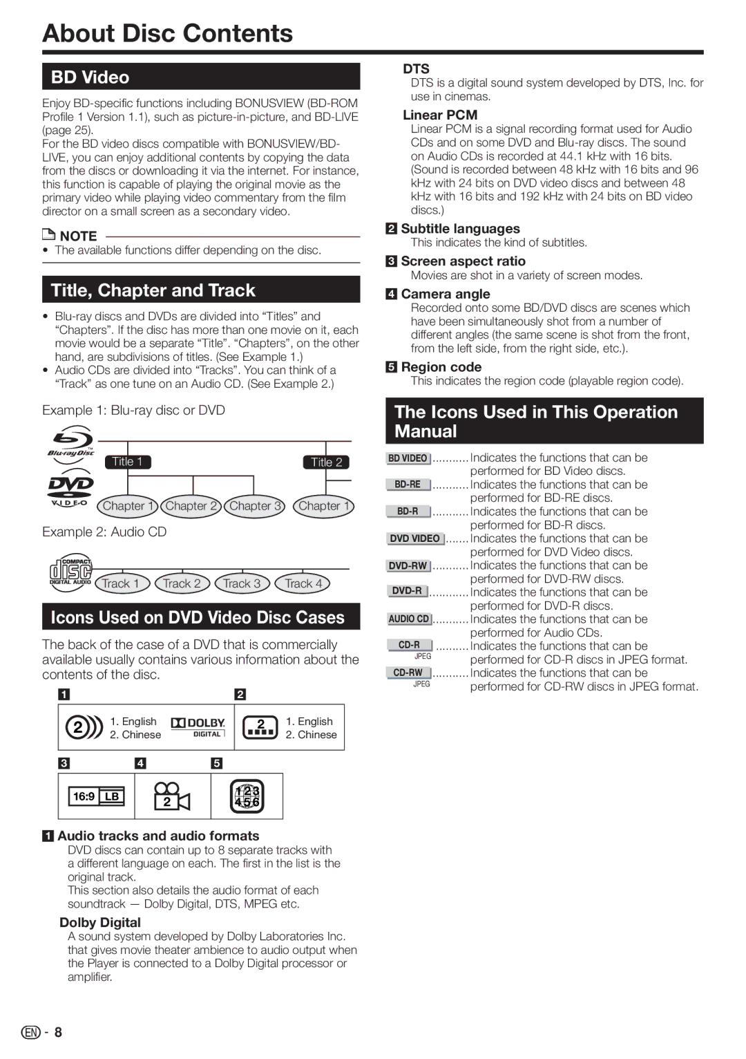 Sharp BD-HP210U operation manual About Disc Contents 