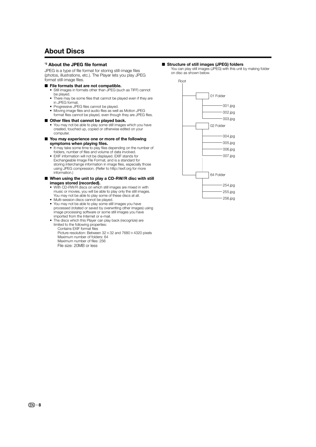 Sharp BD-HP21U operation manual About Discs, About the Jpeg file format 