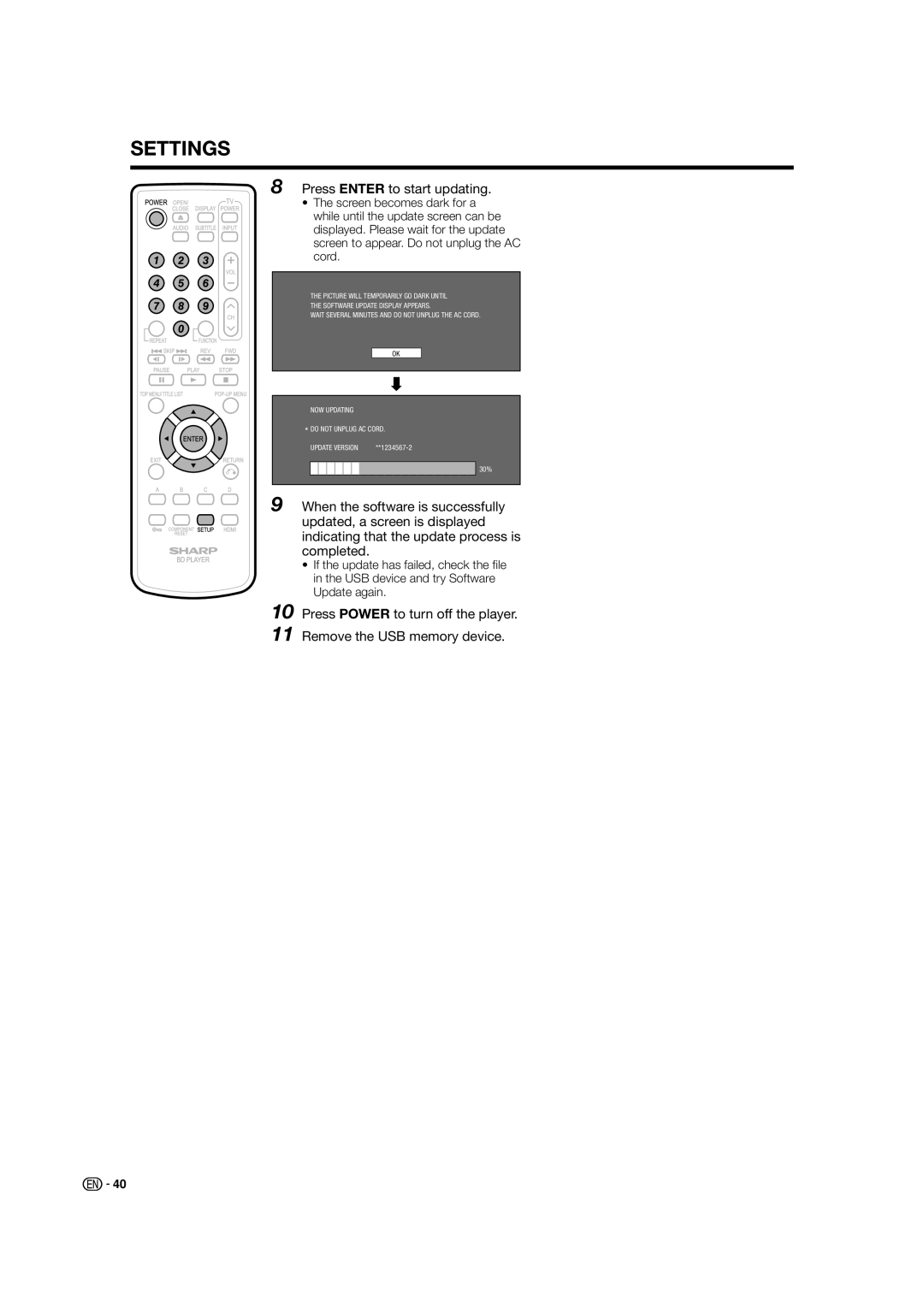 Sharp BD-HP21U operation manual Press Enter to start updating 