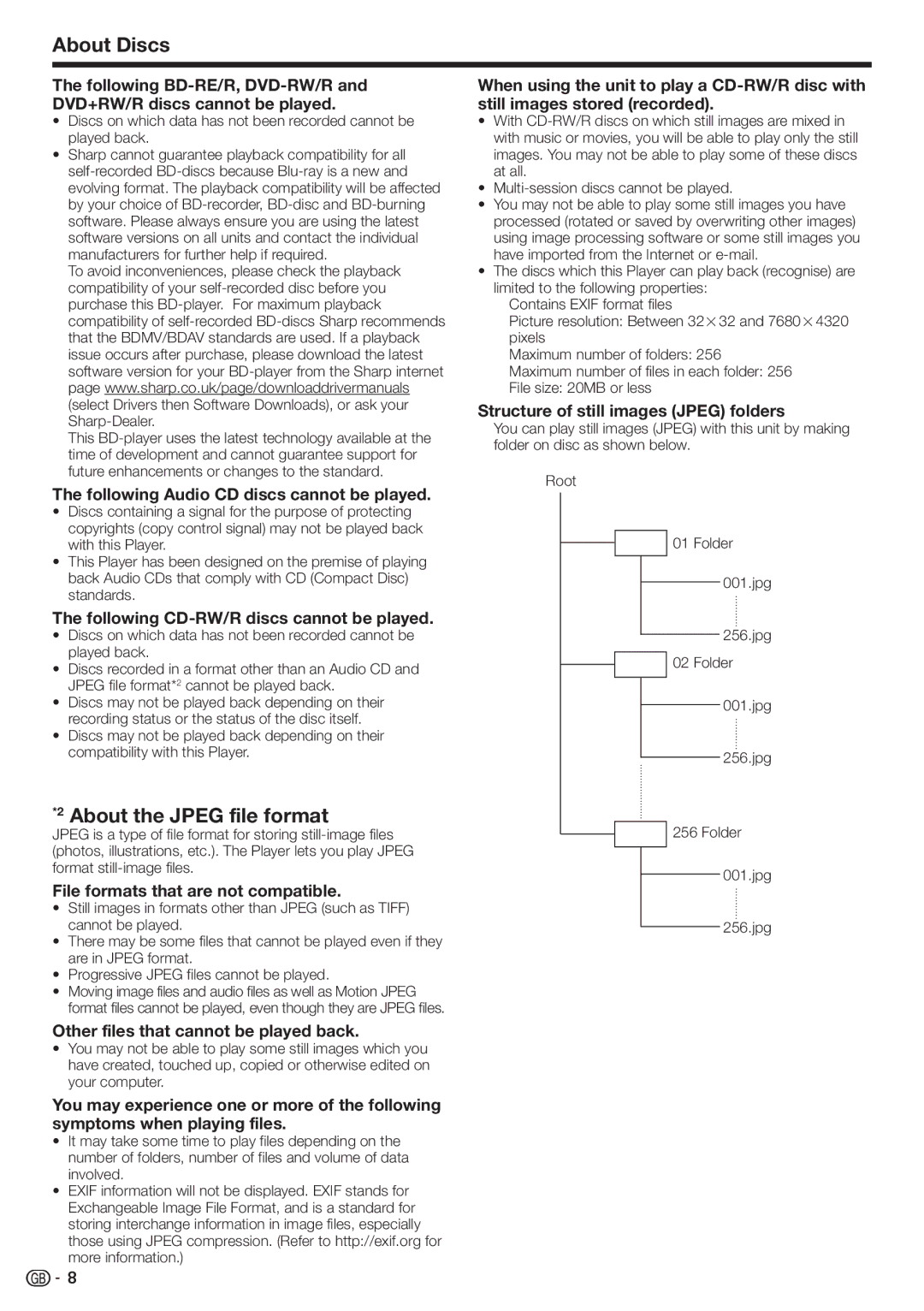 Sharp BD-HP22H operation manual About Discs, About the Jpeg file format 