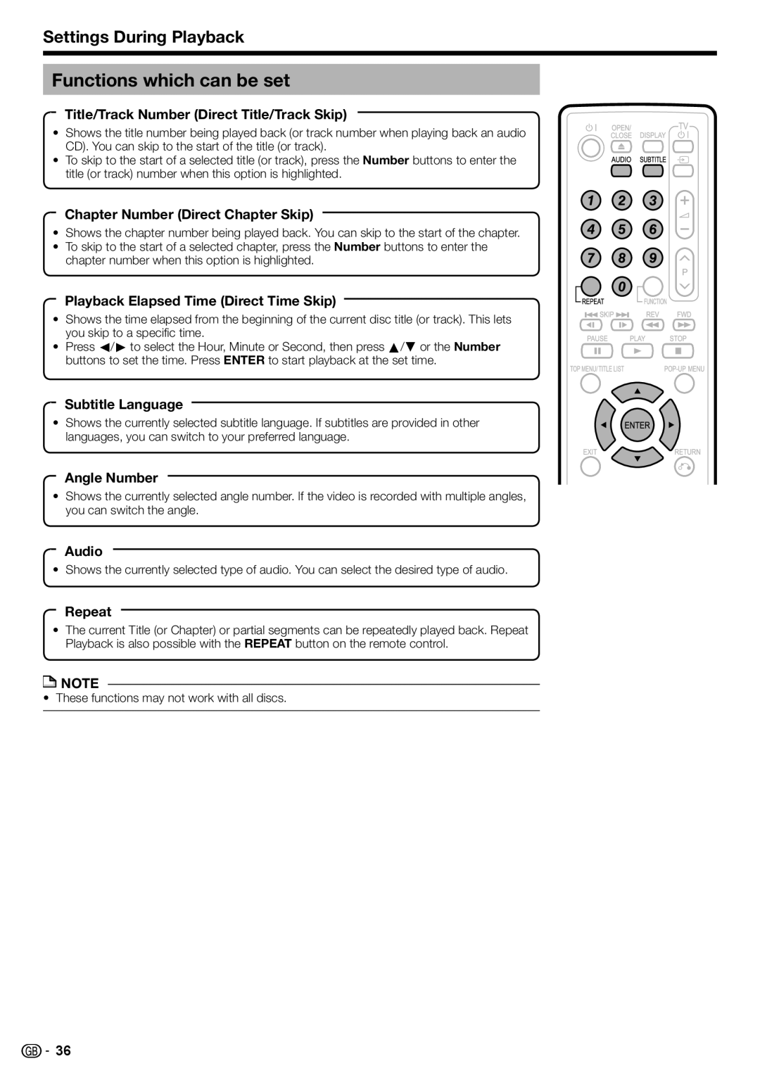 Sharp BD-HP22H operation manual Functions which can be set, Settings During Playback 