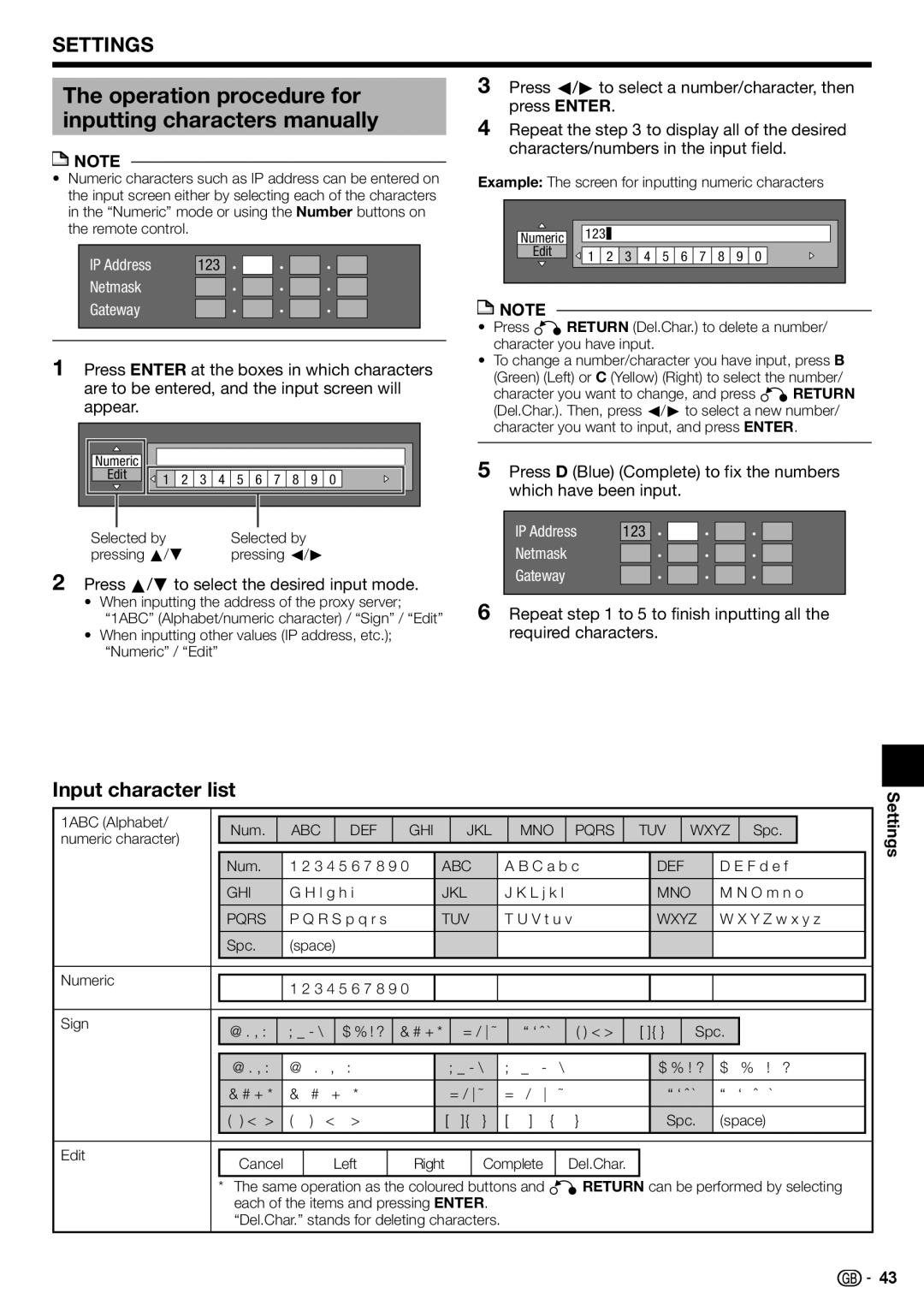 Sharp BD-HP22H operation manual Operation procedure for inputting characters manually, Input character list 