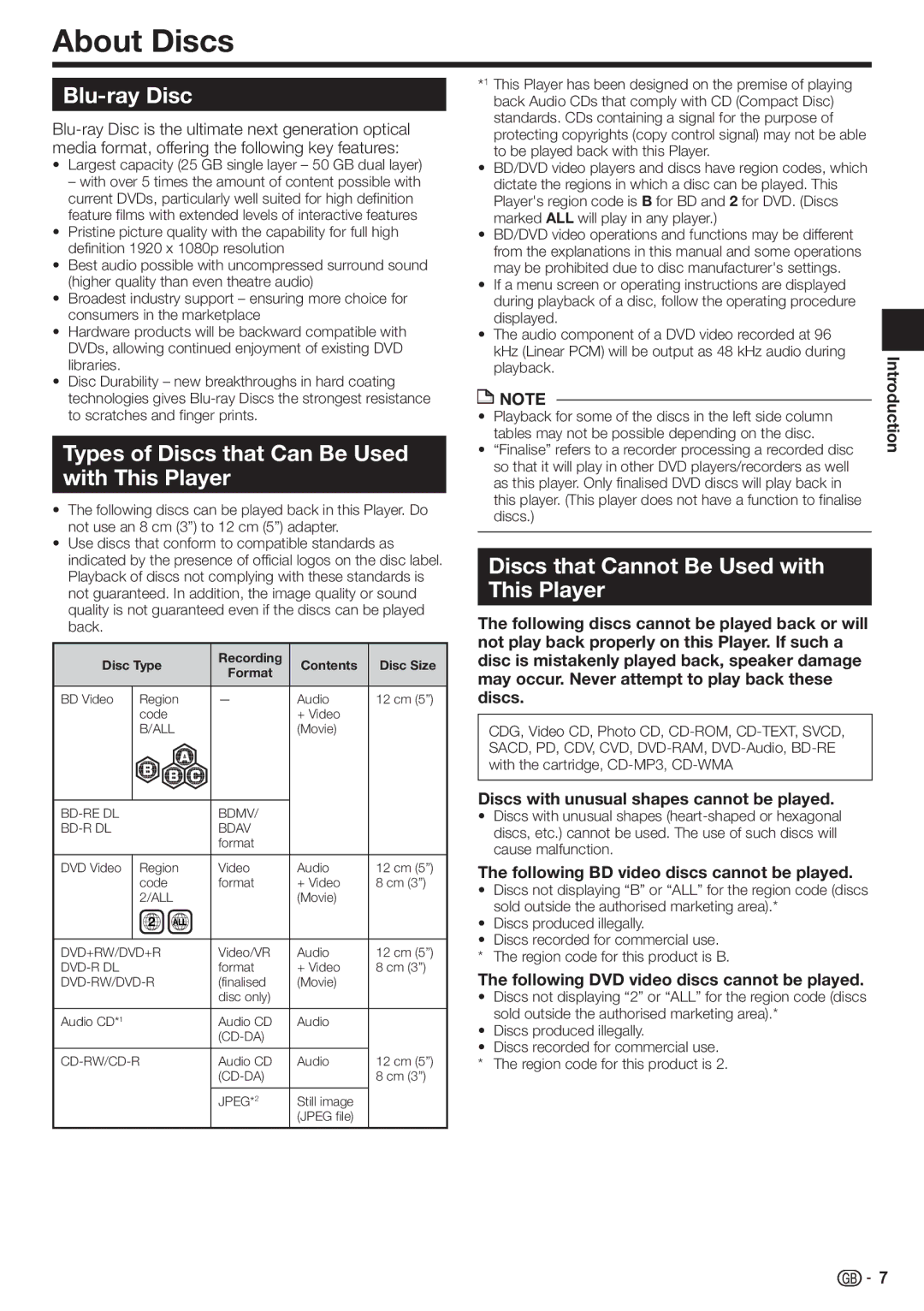 Sharp BD-HP22H operation manual About Discs, Blu-ray Disc, Types of Discs that Can Be Used with This Player 