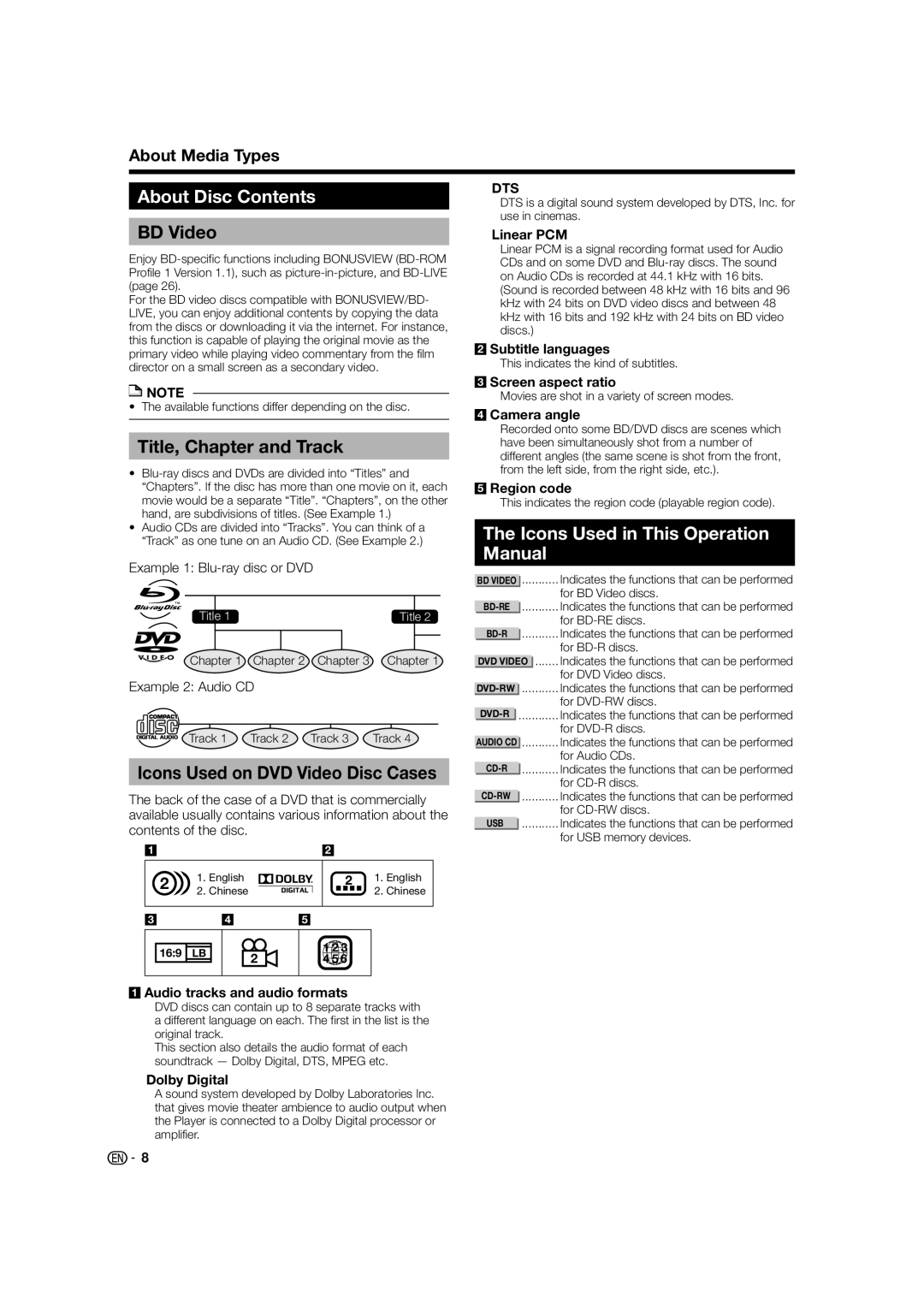 Sharp BD-HP24U(A) operation manual About Disc Contents 