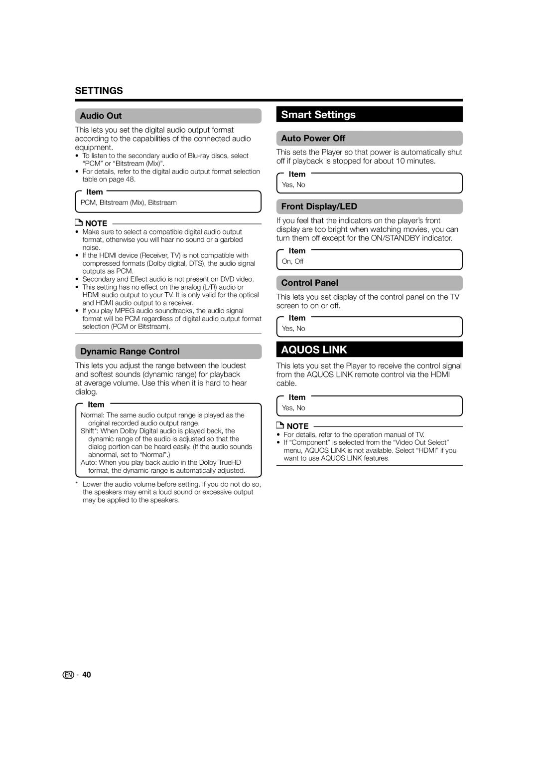 Sharp BD-HP24U(A) operation manual Smart Settings 