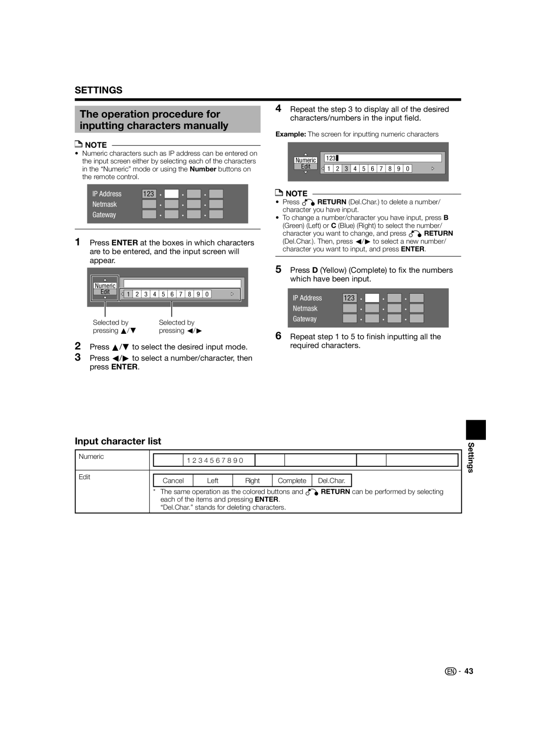 Sharp BD-HP24U(A) operation manual Inputting characters manually, Input character list 